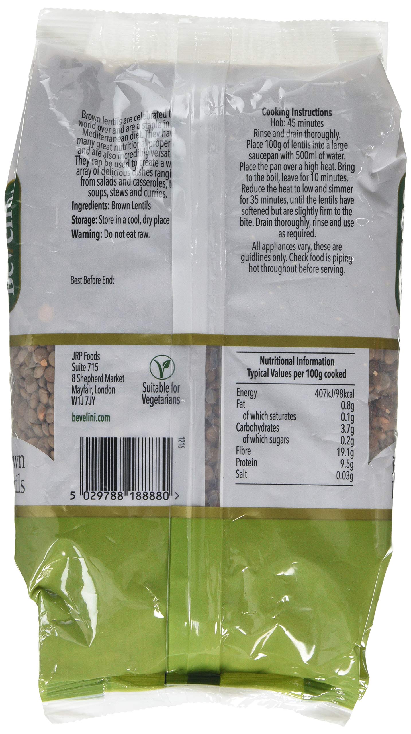 Bevelini Brown Lentils - Source of Protein | Staple in Mediterranean Kitchen | 500g