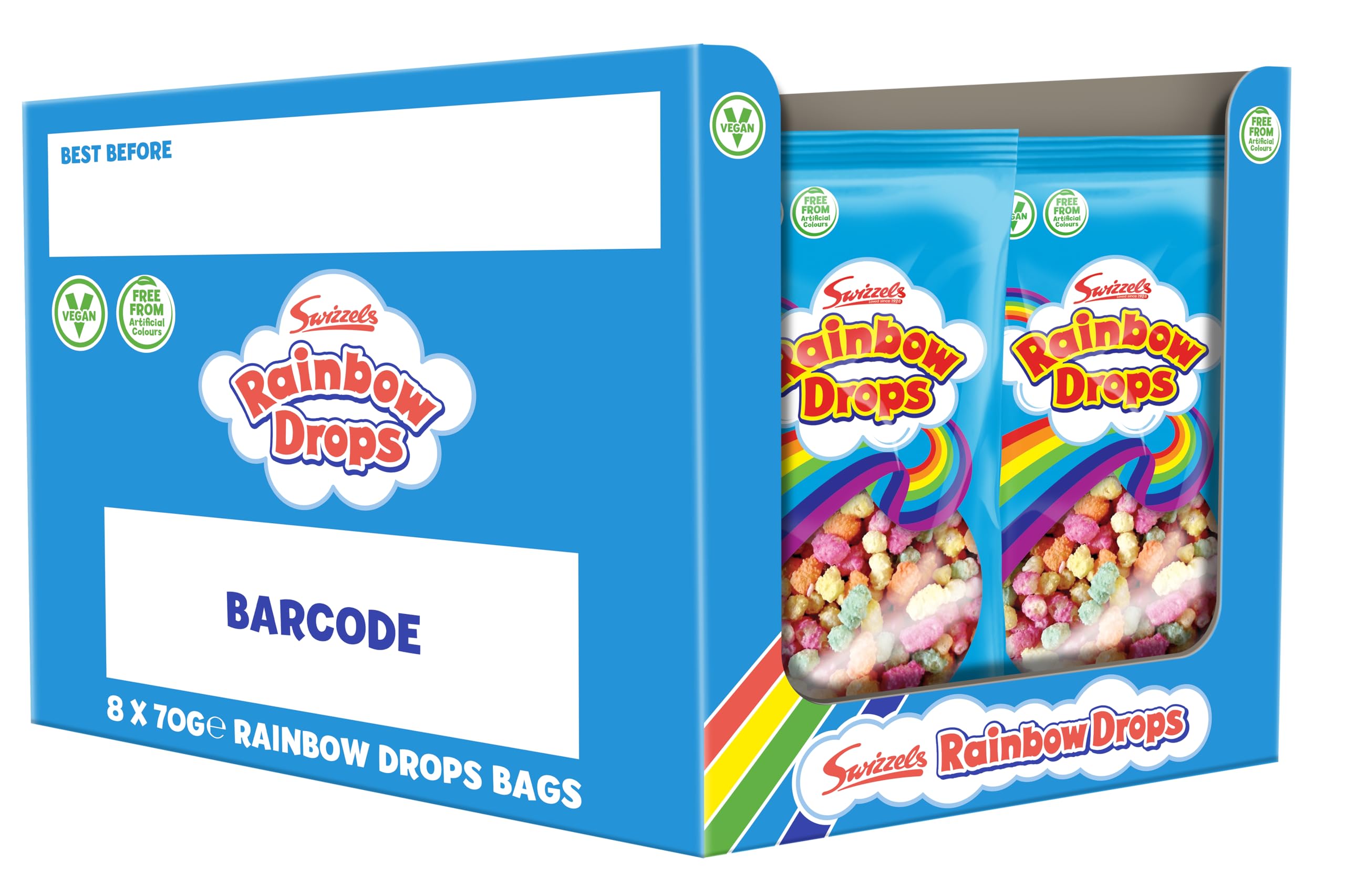 Swizzels Giant Rainbow Drops 8 x 70g Bags, Individually Wrapped Bulk Sweets 1