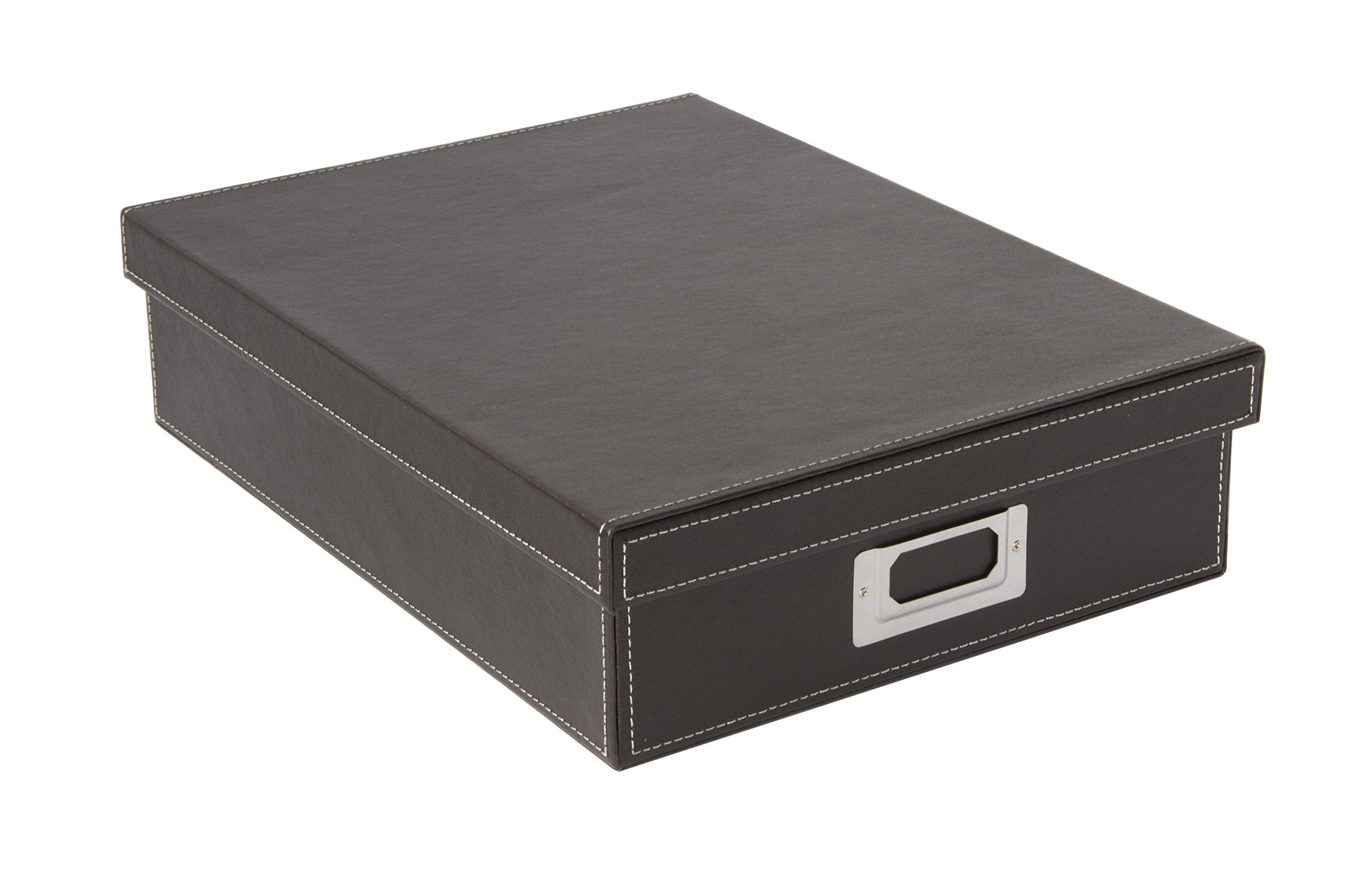 Osco Faux Leather A4 Document Storage Box with Lid | Stackable | Brown | 16 Litres