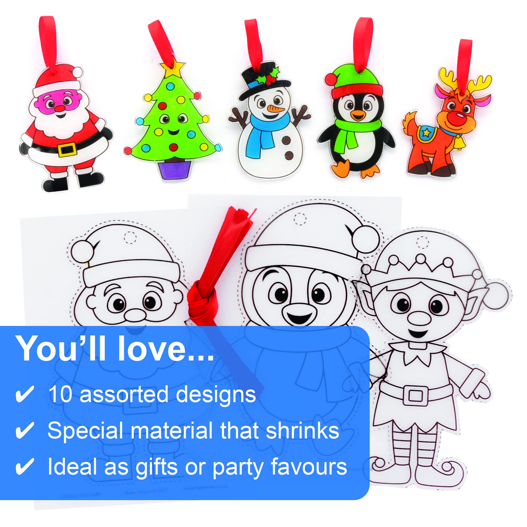 Baker Ross Christmas Super Shrink Decorations - Pack of 10 Plastic Craft Kit for Kids 8