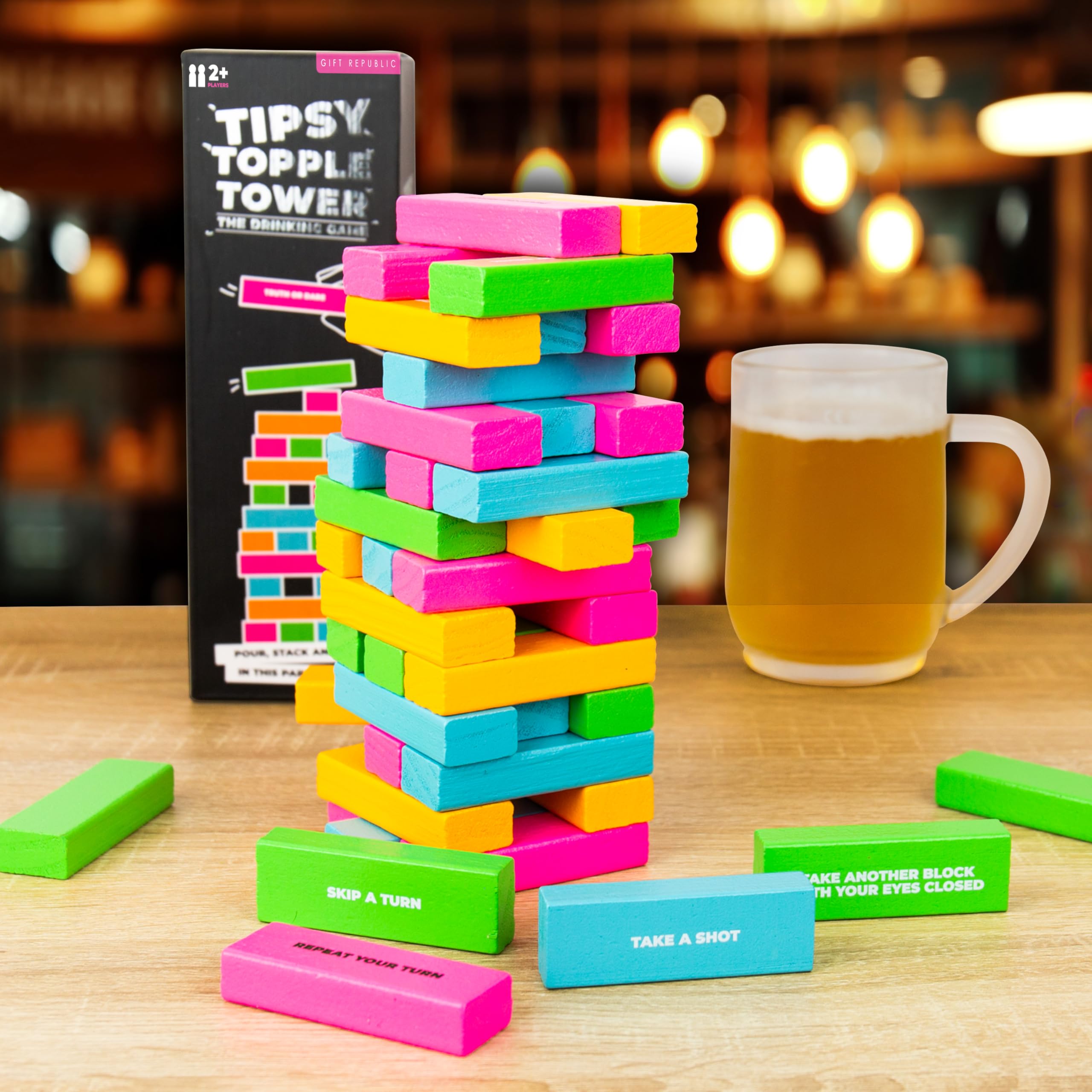 Gift Republic Tipsy Topple Tower Drinking Game - 48 Wooden Blocks | Adult Party Game 2