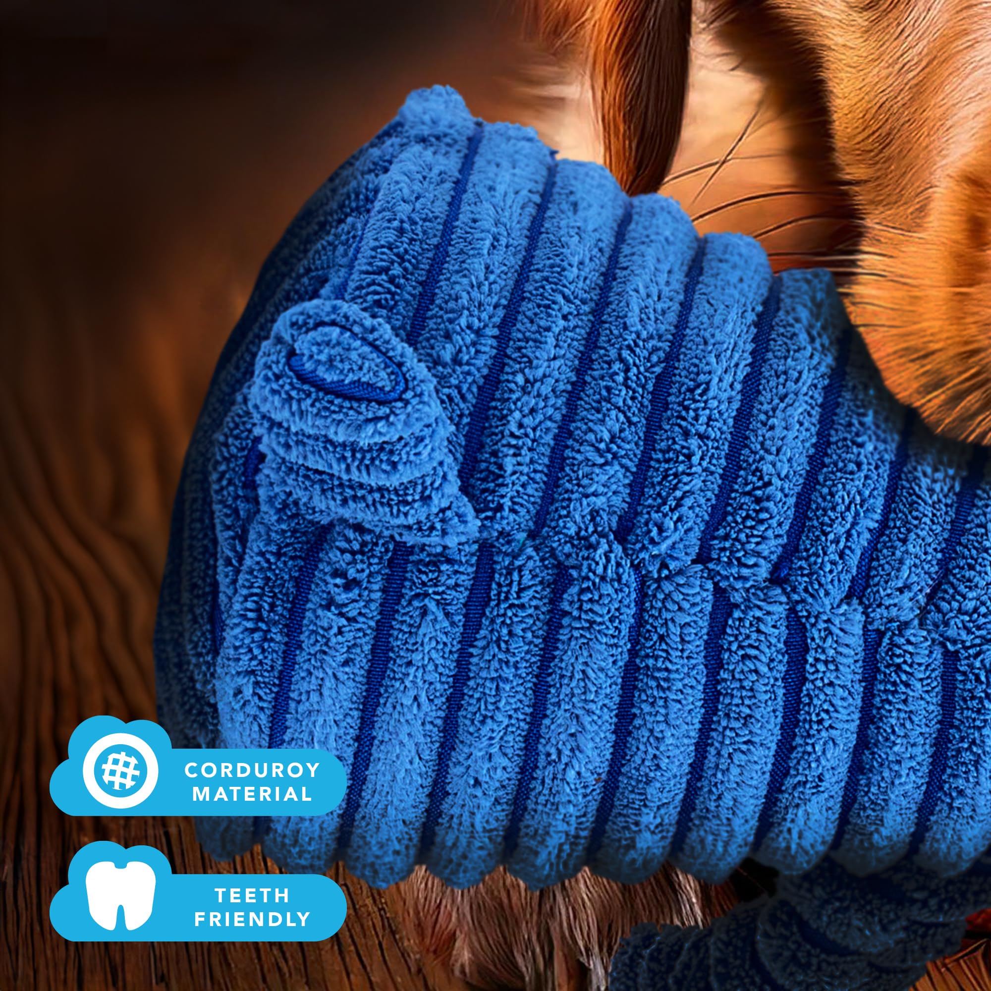 Zappi Co Blue Elephant Plush Dog Toy with Squeaker - Small/Medium Dogs, Corduroy, Non-Toxic Stuffing 3