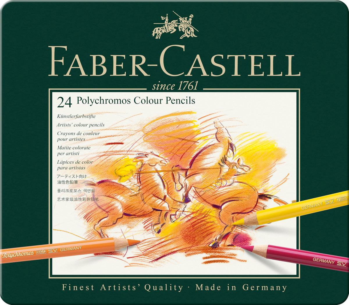 Faber-Castell Polychromos Colour Pencils - Tin of 24, 3.8 mm Lead
