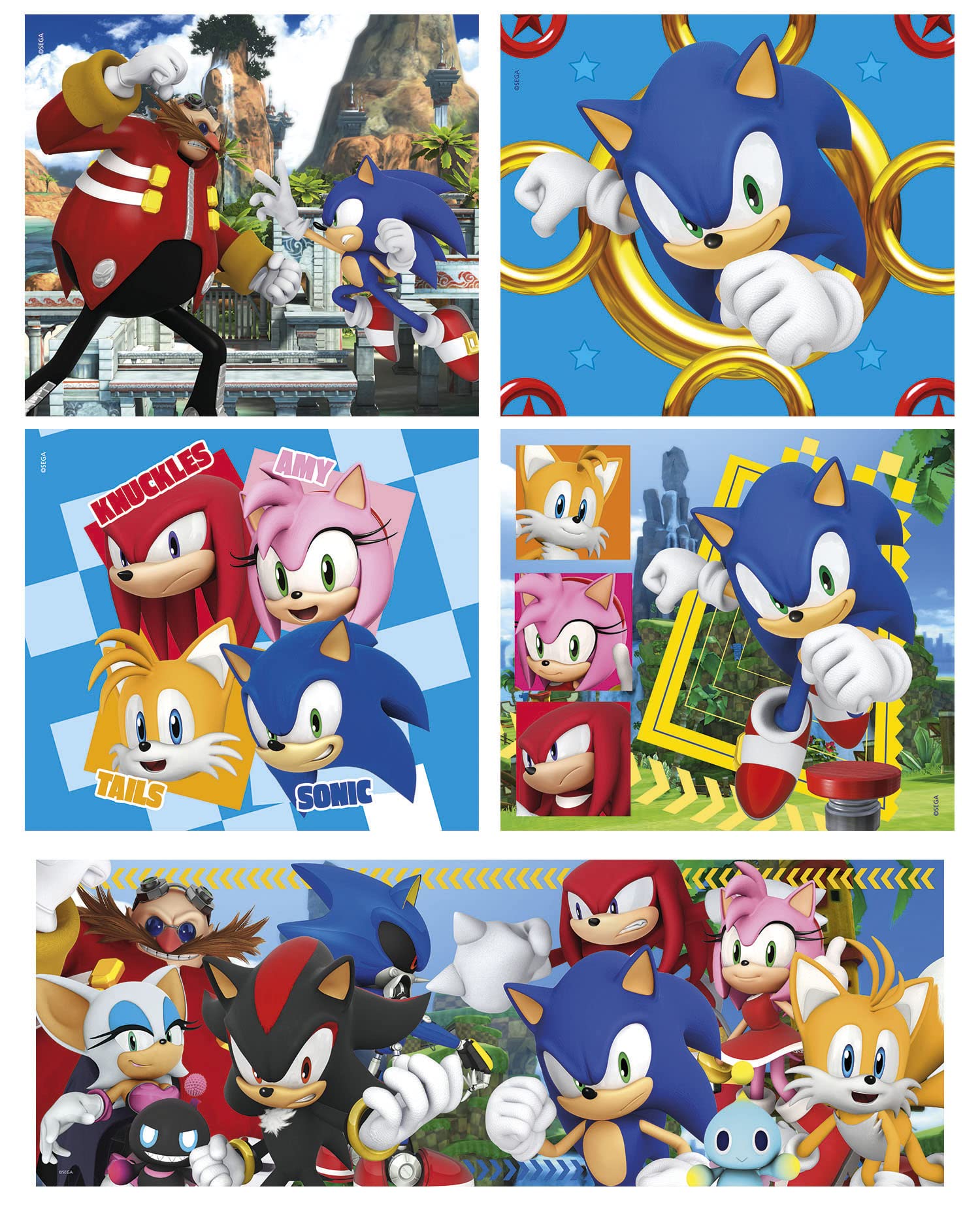 Clementoni Sonic Supercolor 10-in-1 Jigsaw Puzzle Set - 330 Pieces for Ages 4+ 5