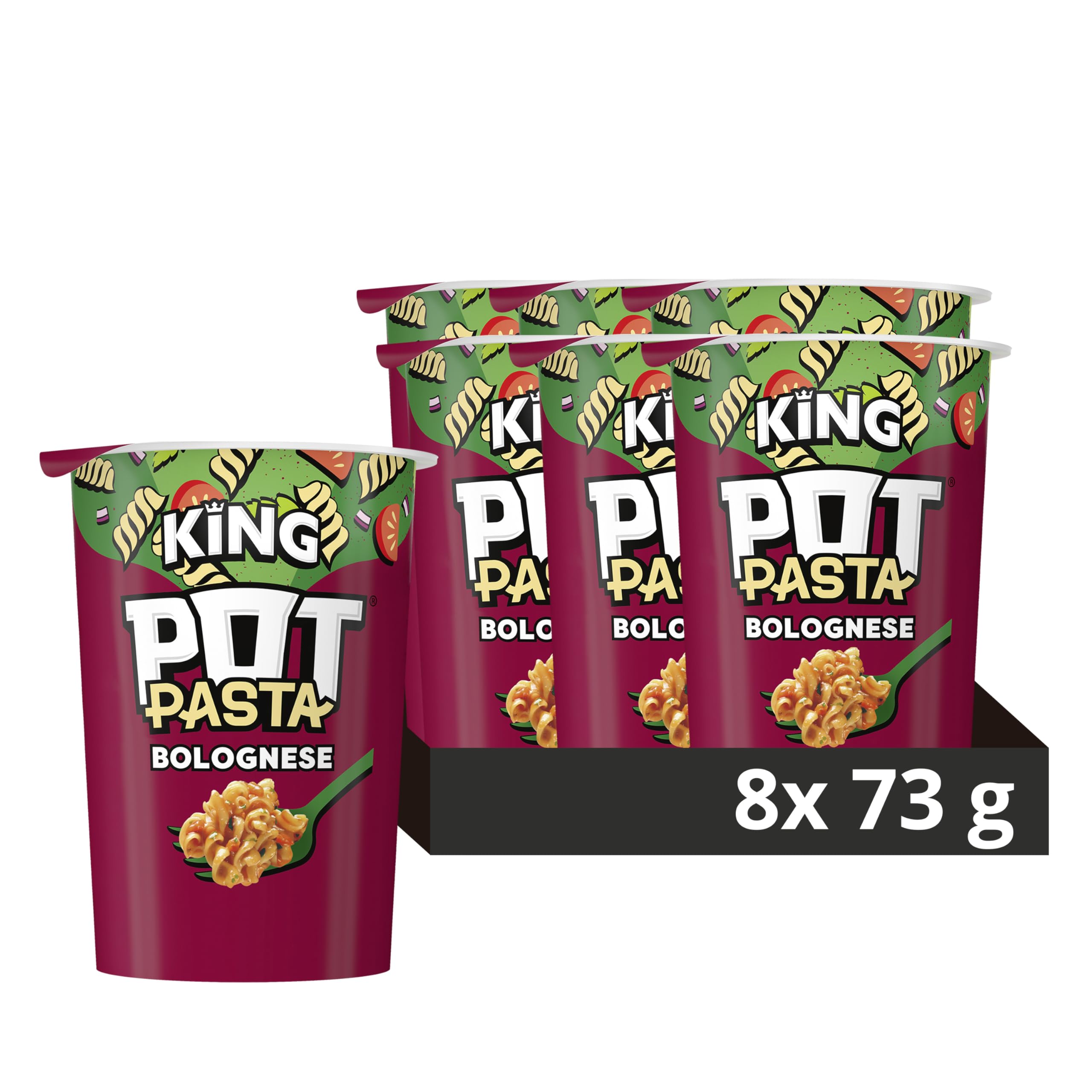 Pot Noodle King Pot Pasta Bolognese Instant Hot Snack Pot | 73g Pack of 8 | Source of Protein 2