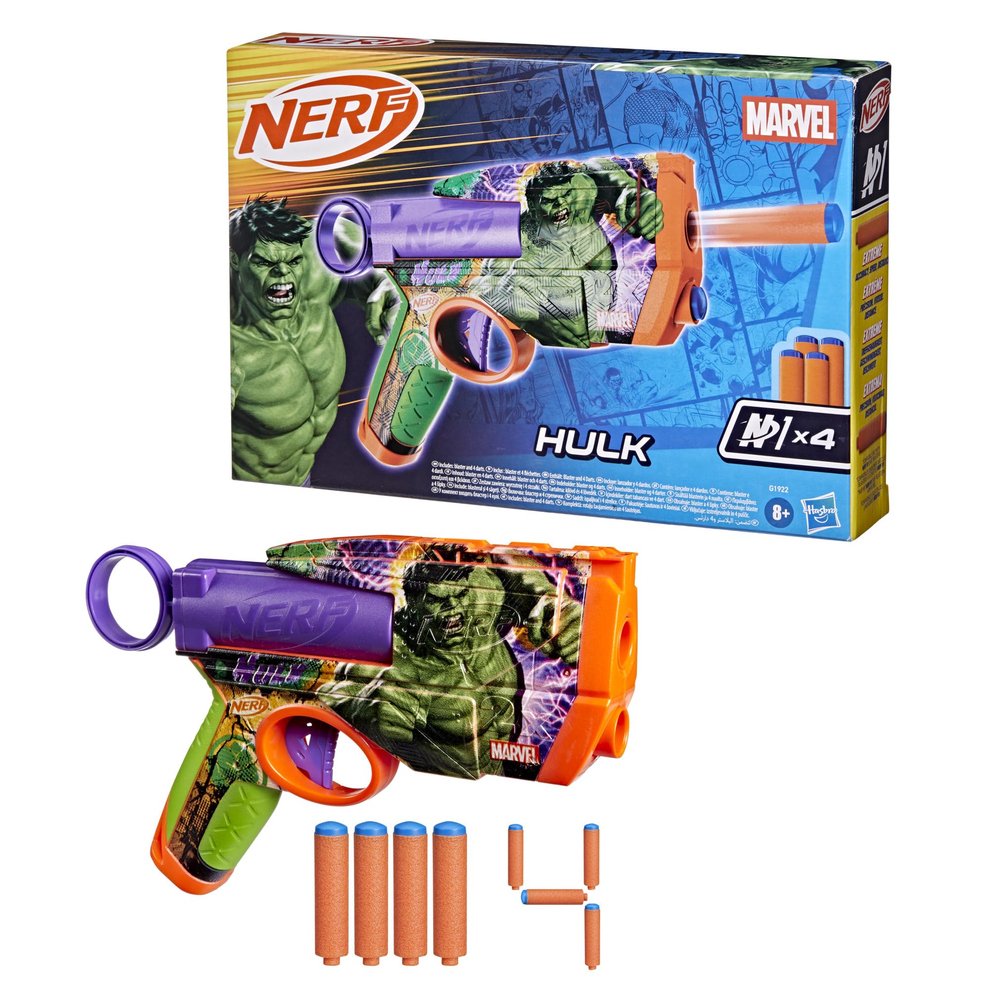 Nerf Marvel Hulk Dart Blaster with 2-Dart Capacity, Pull-Back Priming | Ages 8+