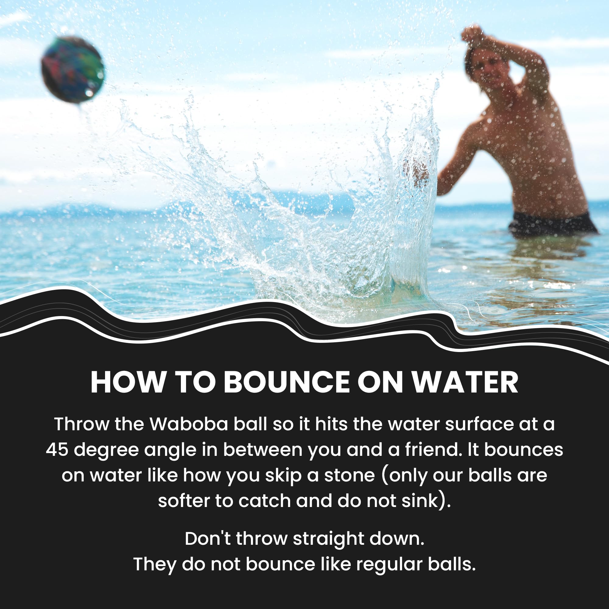 Waboba Pro Water Bouncing Ball - Firm Gel Core | Bounces on Water | Color Chaos 6