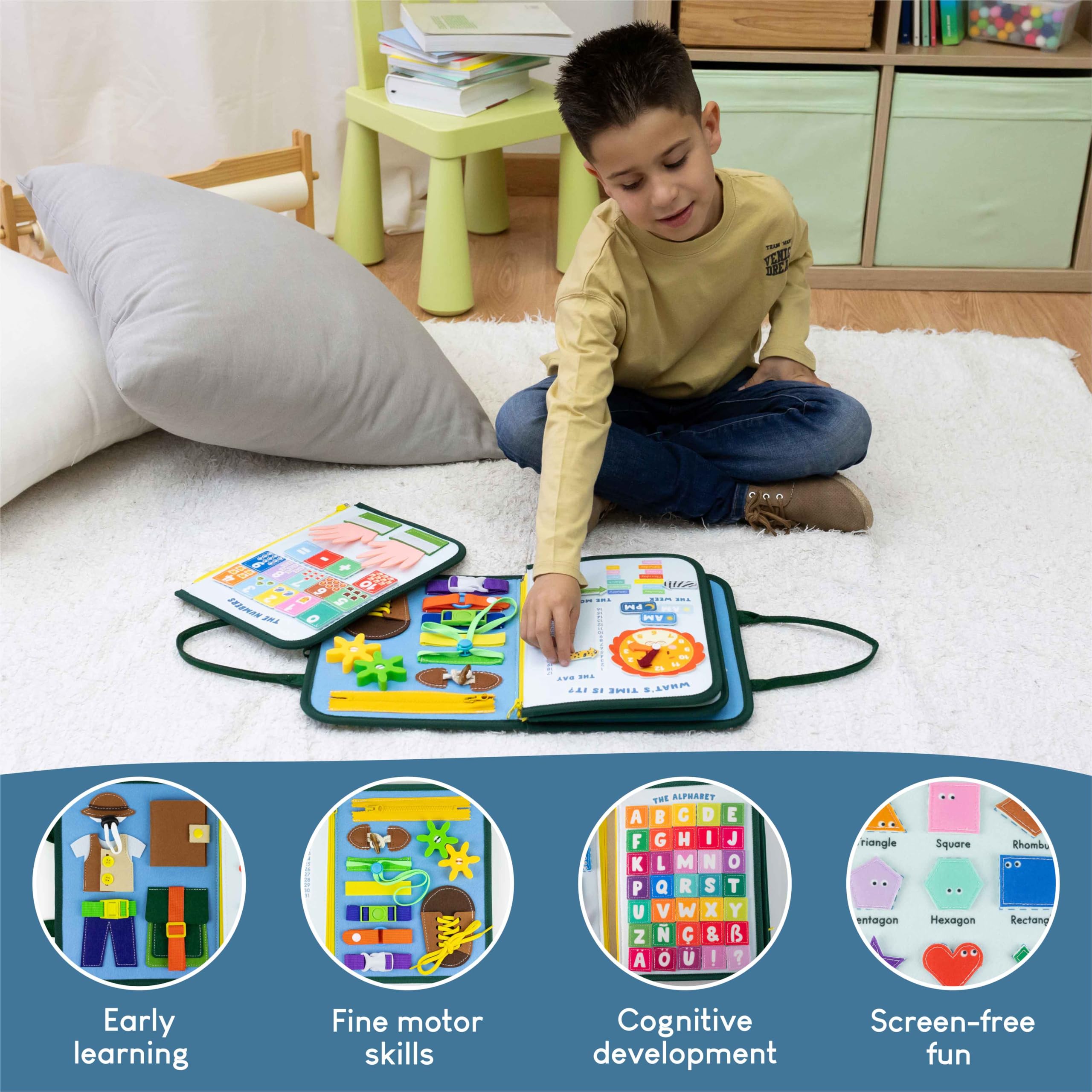 BONNYCO Busy Board for Toddlers - Montessori Educational Toy | 8 Activity Panels | Ages 10 Months+ 6