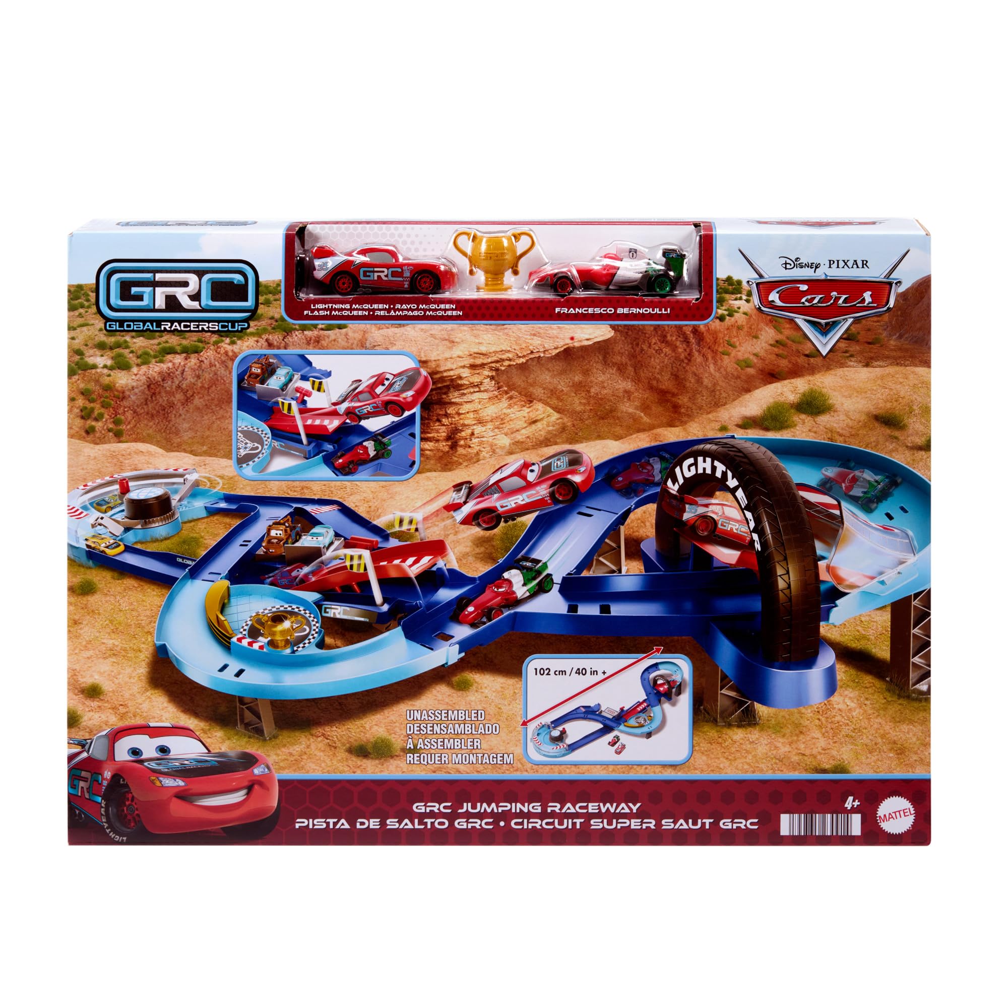 Mattel Disney and Pixar Cars GRC Jumping Raceway Playset with Lightning McQueen & Francesco Bernoulli Toy Cars - Ages 4-8 8