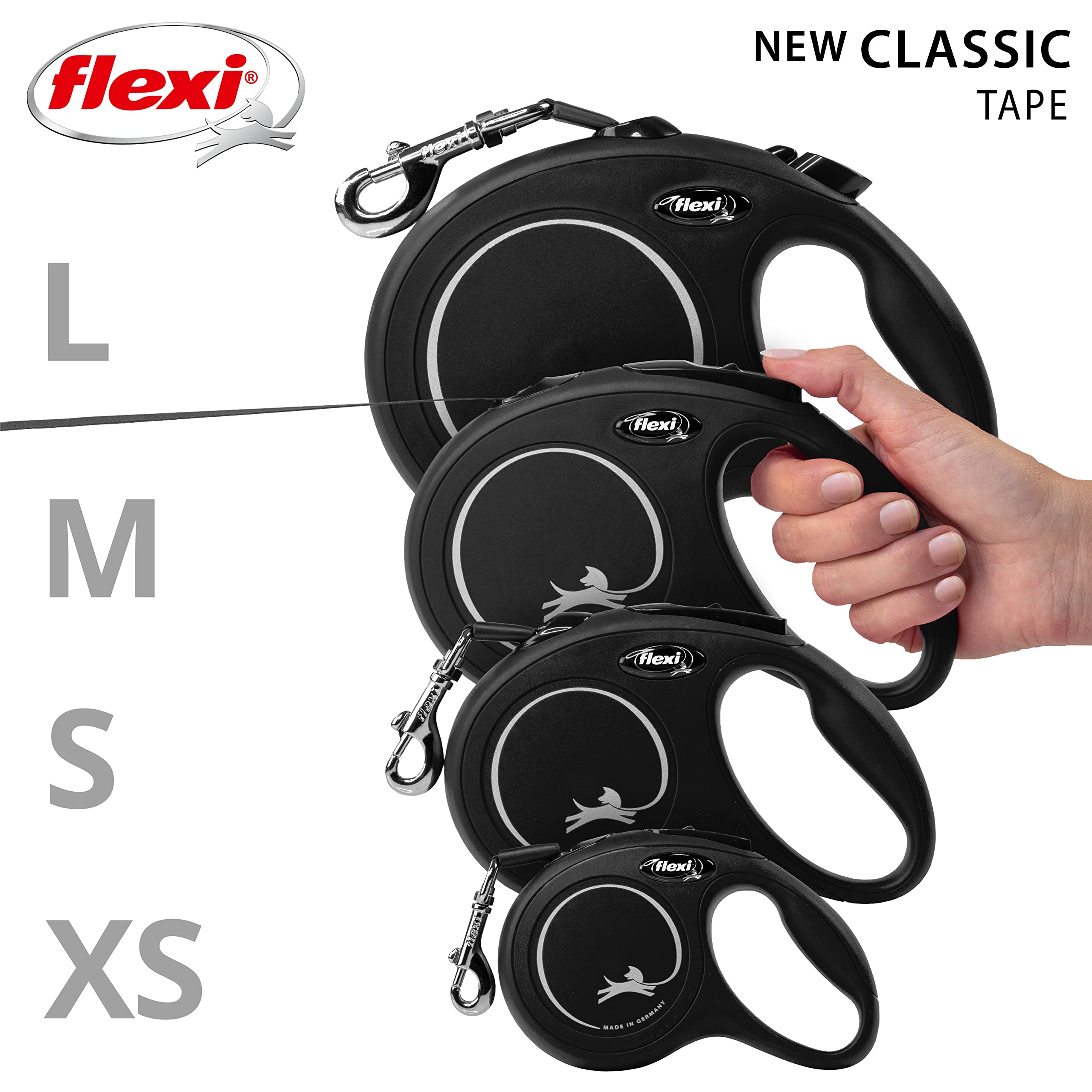 flexi New Classic Retractable Dog Lead - M Size, 5m Tape, Black | German Quality 7