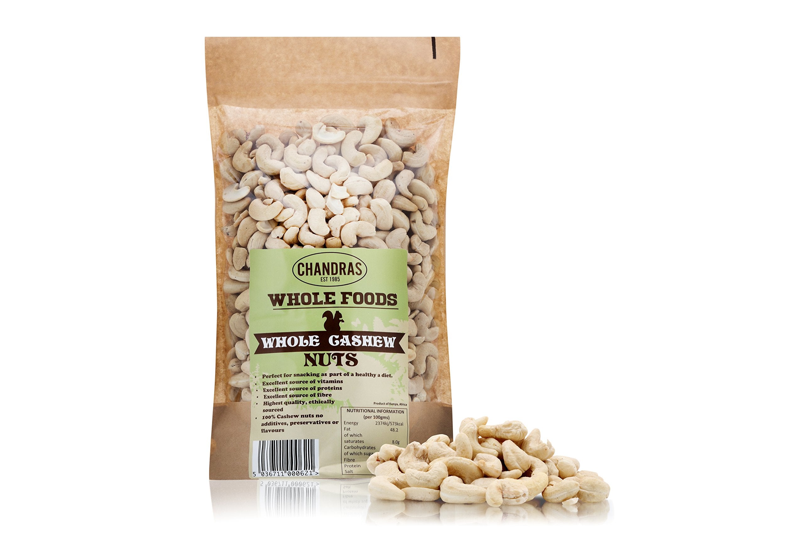 CHANDRA Whole Cashew Nuts - Raw, Deshelled, 500g 1