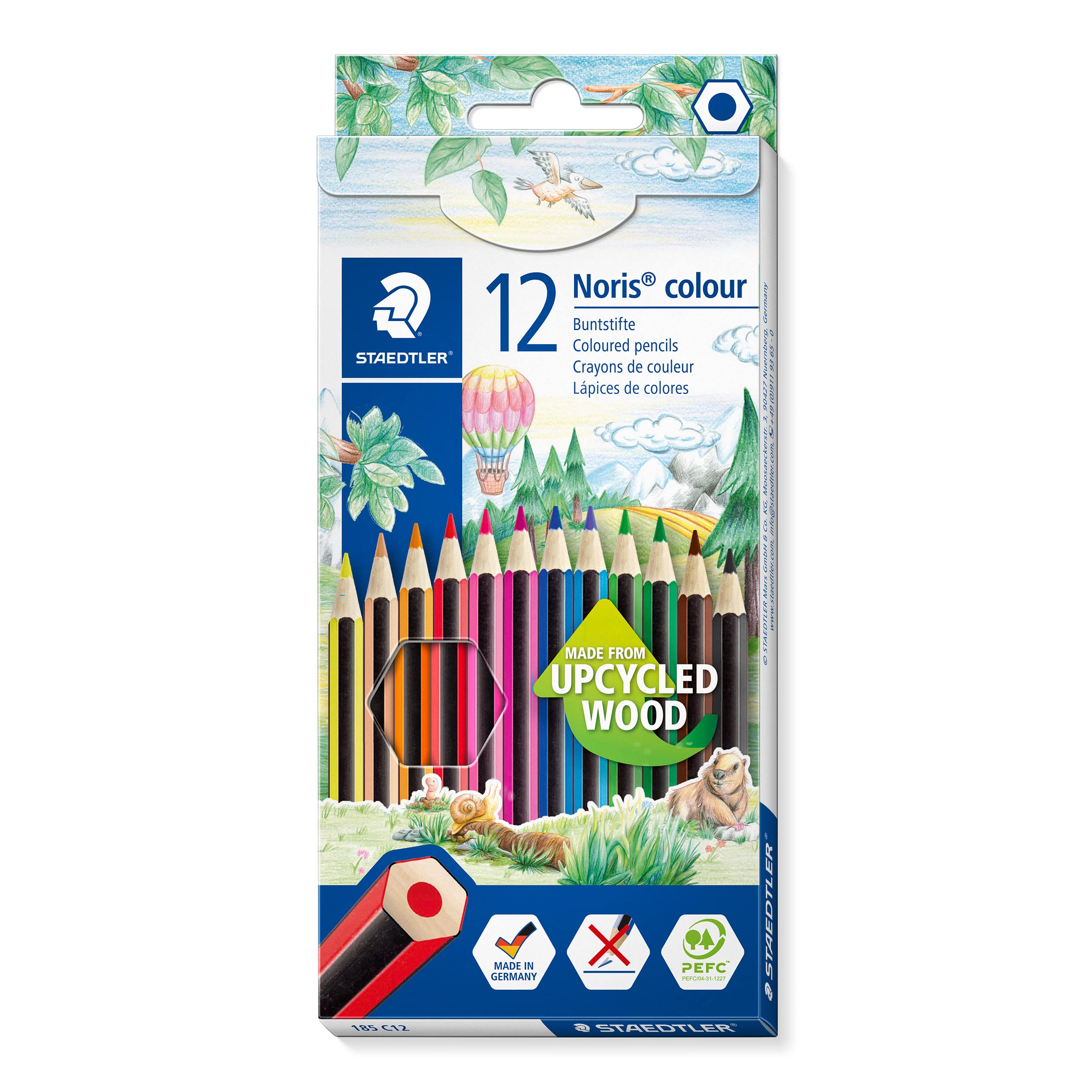 STAEDTLER Noris Colour Pencils - 12 Assorted Colours | Upcycled Wood | Pre-Sharpened