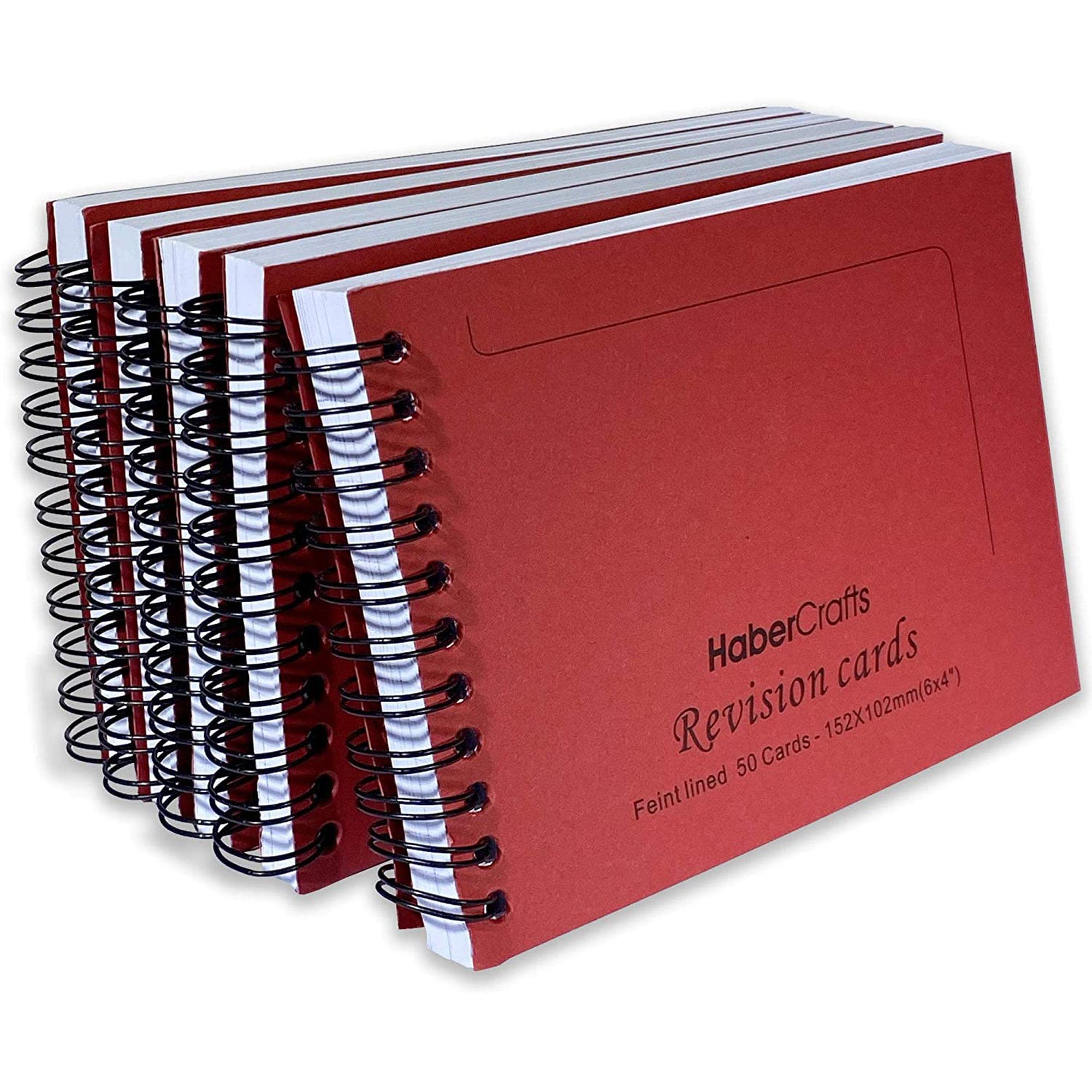Habercrafts Wirebound Revision Flashcards - A6, 140gsm Ruled Card, Pack of 5 | Spiral Bound