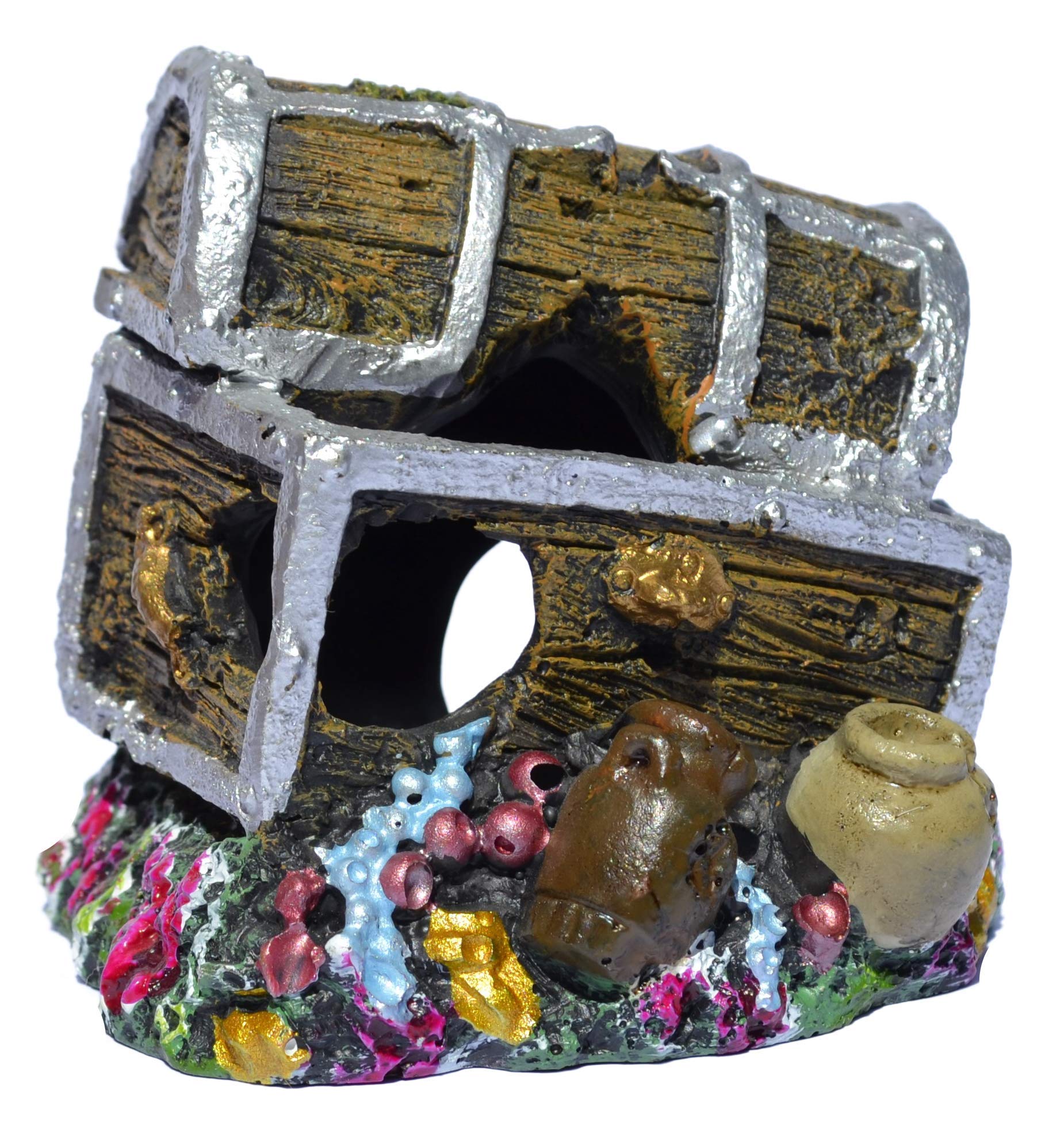 Supa Treasure Chest Aquarium Ornament | Non-Toxic Polyresin | Safe for Coldwater & Tropical Tanks | 6cm L x 7.5cm W x 6.5cm H 8