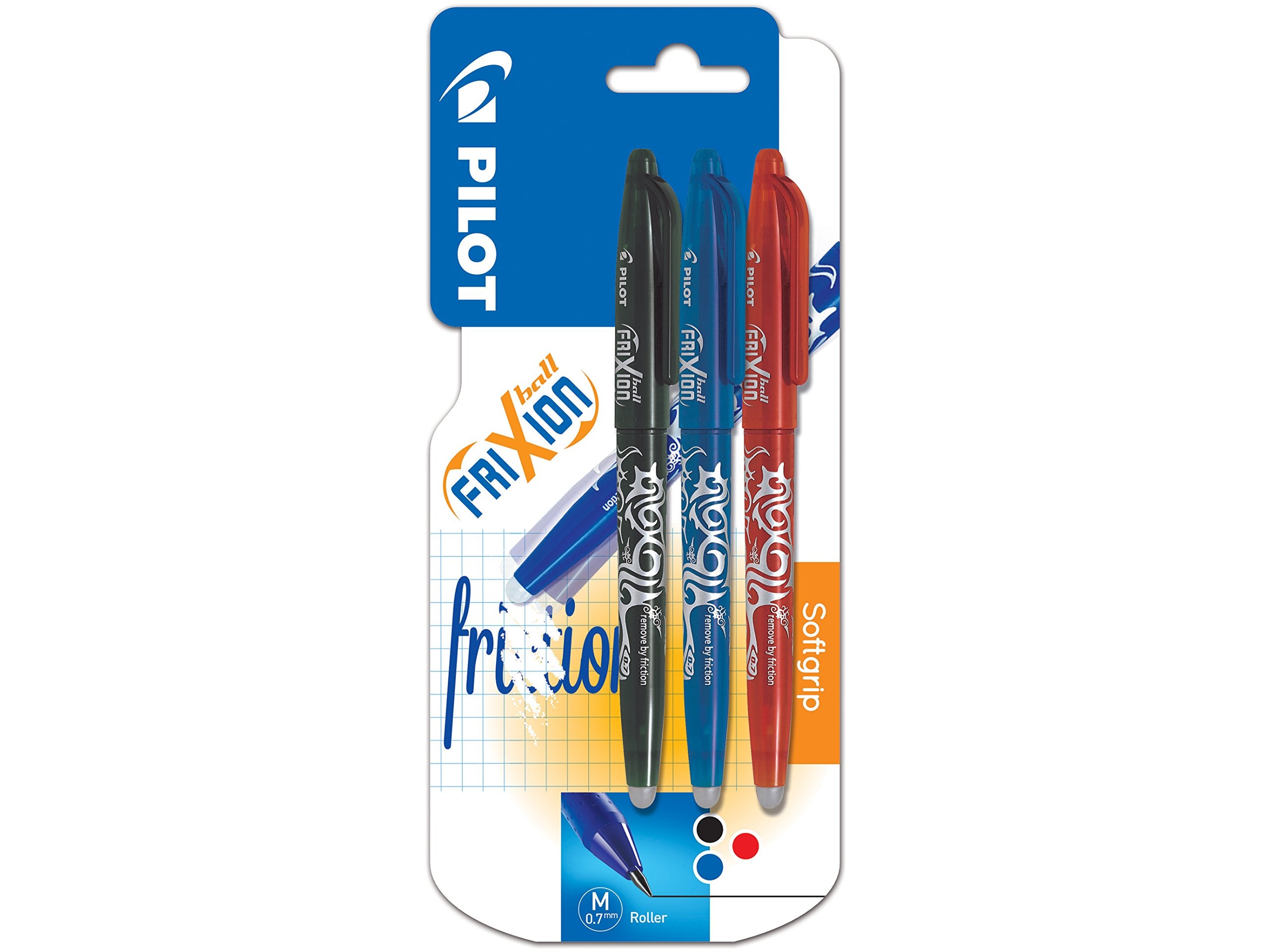 Pilot Frixion Erasable Rollerball 0.7 mm Tip - Black/Red/Blue, Pack of 3 1