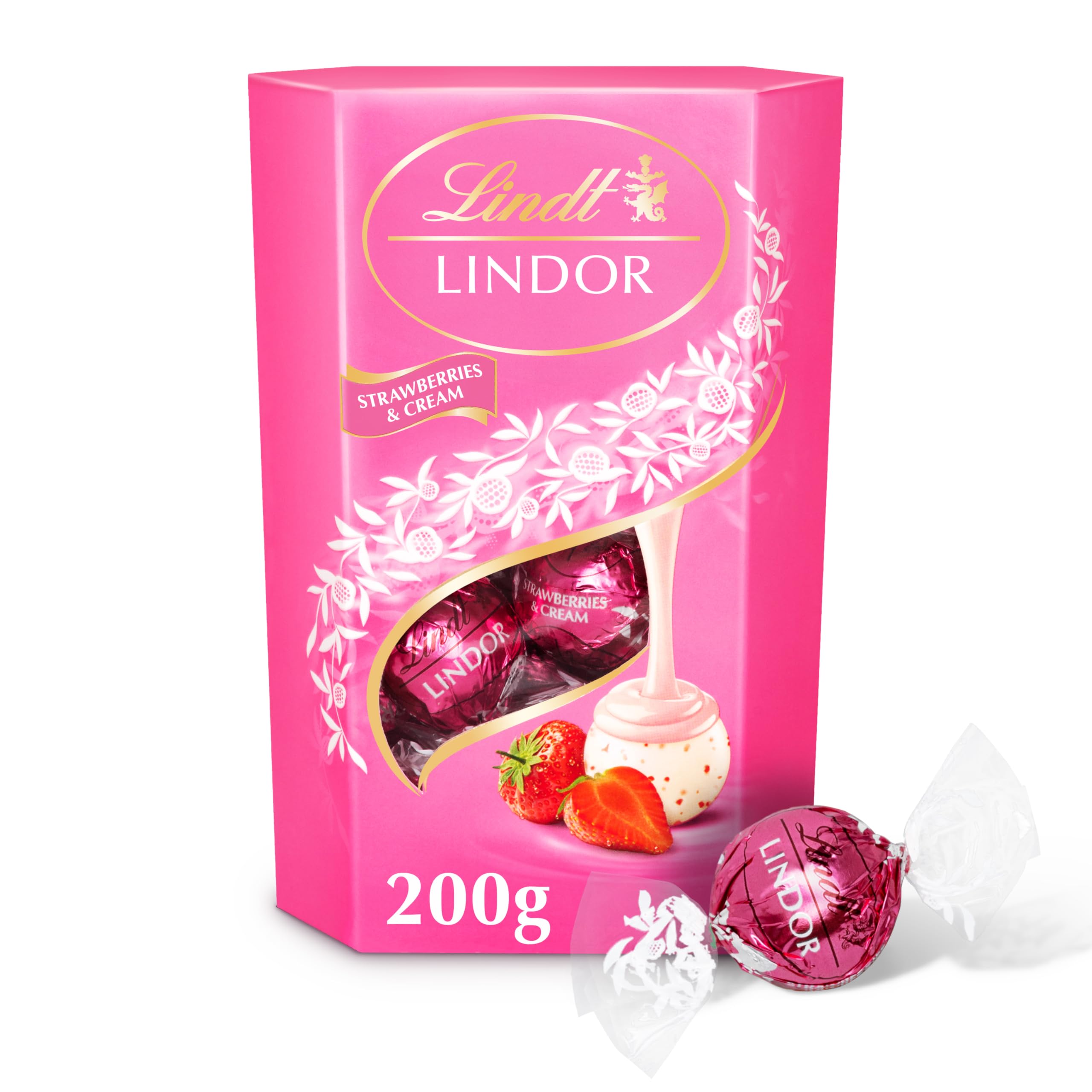 Lindt Lindor Strawberries and Cream White Chocolate Truffles Gift Box | 200g 1