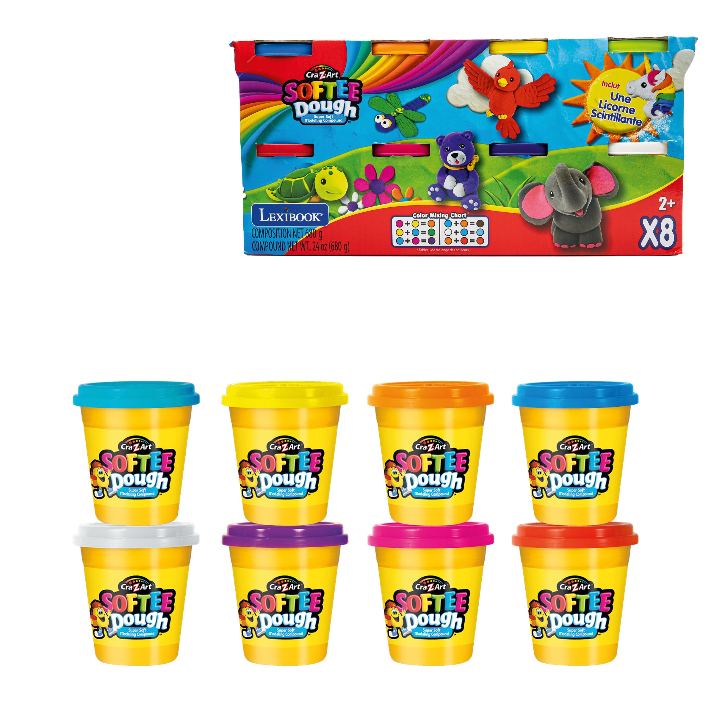 LEXIBOOK Soft and Malleable Modeling Dough - 8 Vibrant Colors, CRDOUGH1