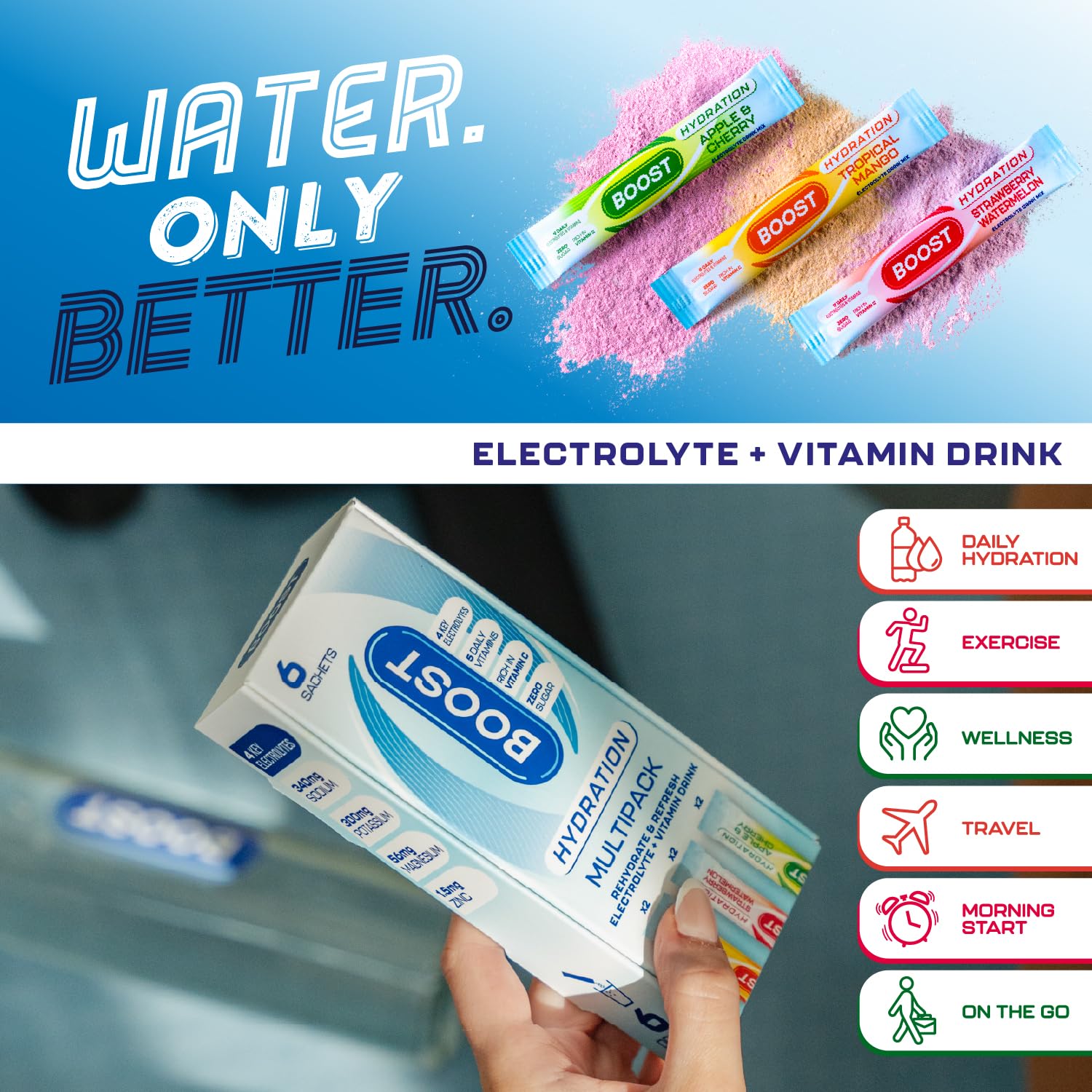 Boost Hydration Powder Mixed Flavour Assortment - Zero Sugar Electrolytes | 6 x 7g Sachets 5