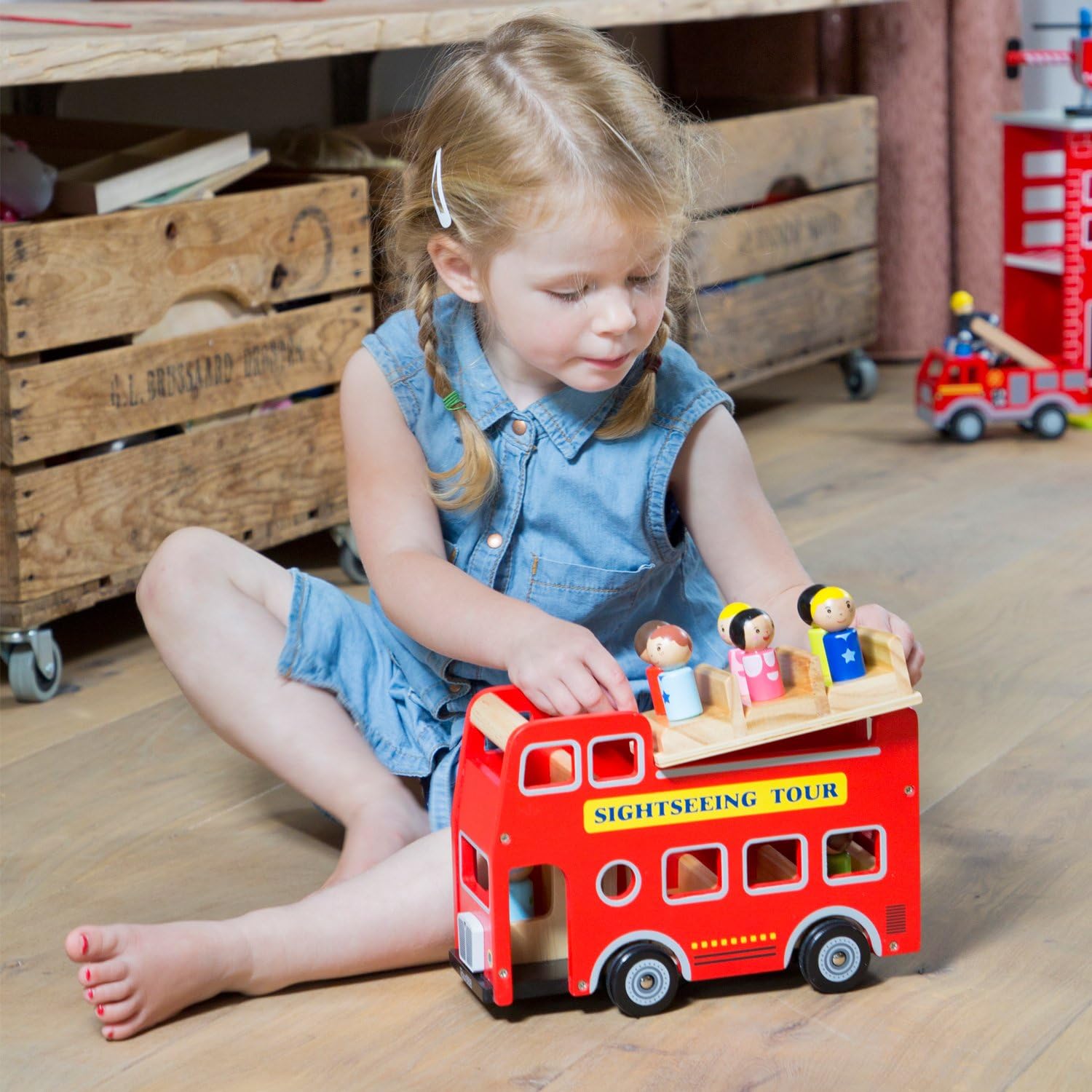Wooden Pop-Up Fire Truck - Spring-Loaded Firefighter Toy for Ages 2+ 11