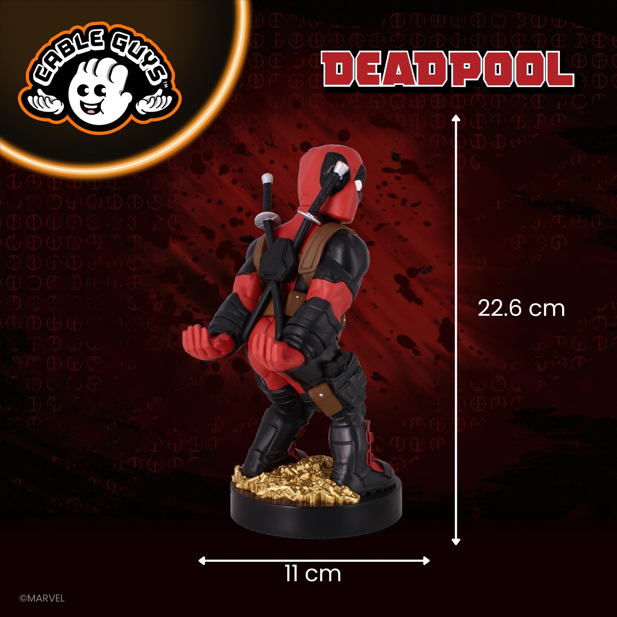Cableguys Marvel 'Rear View Deadpool' Controller & Phone Stand | Red Silicone | 8.5 Inches Tall 7