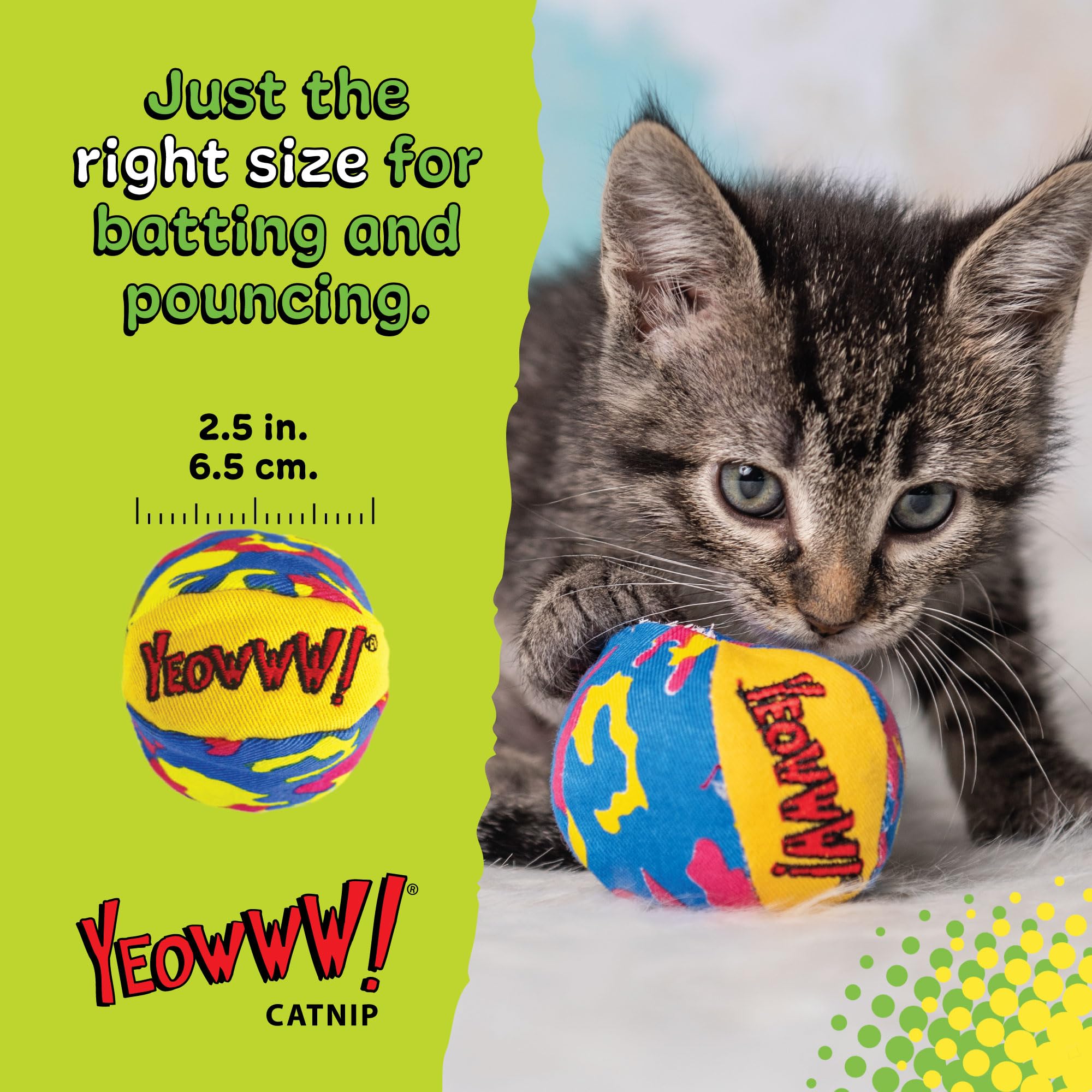 YEOWWW My Cats Balls Cat Toy - Pack of 3 Assorted, 100% Organic Catnip Filled 8