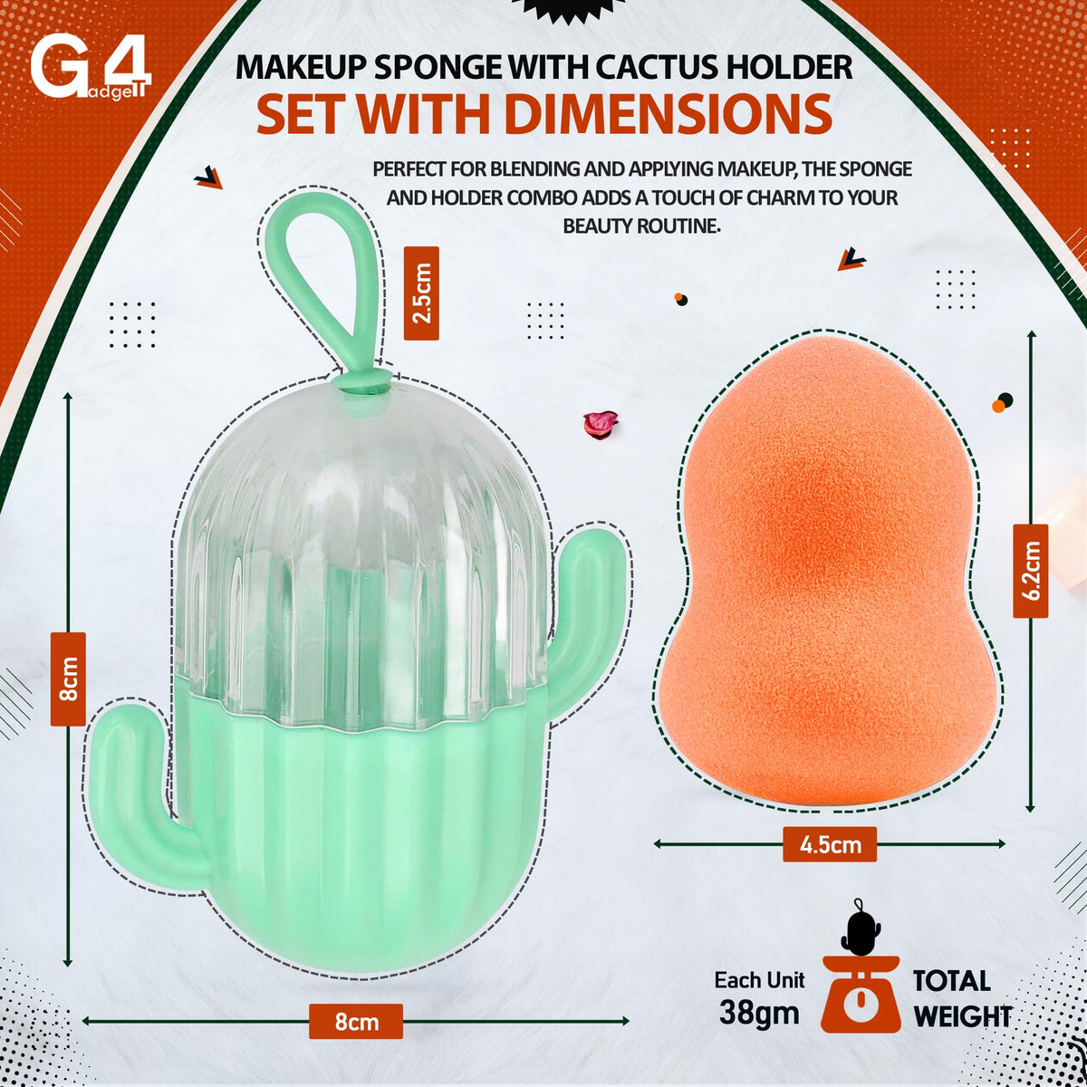 G4GADGET Makeup Sponge with Cactus Storage Box - 1 Count