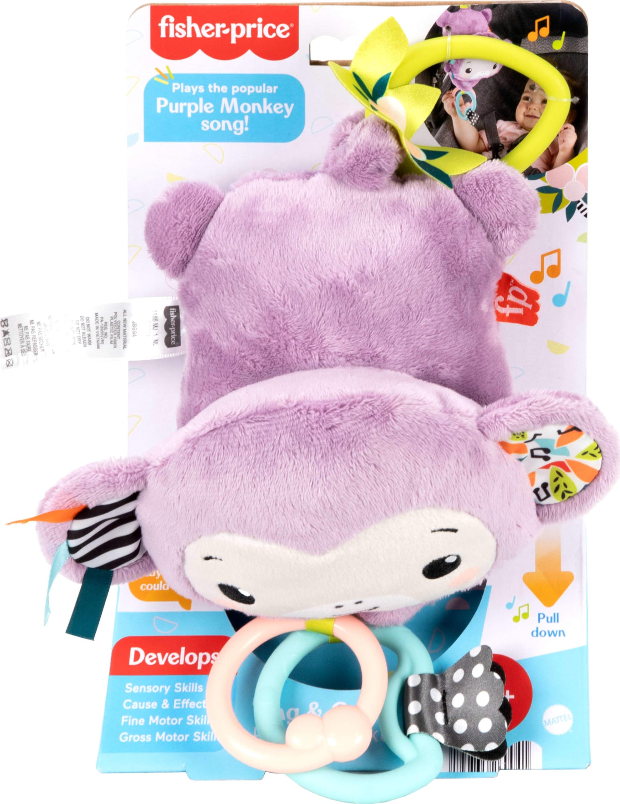 Fisher-Price Sing & Go Purple Monkey Stroller Toy - Musical Sensory Toy for Newborns 5