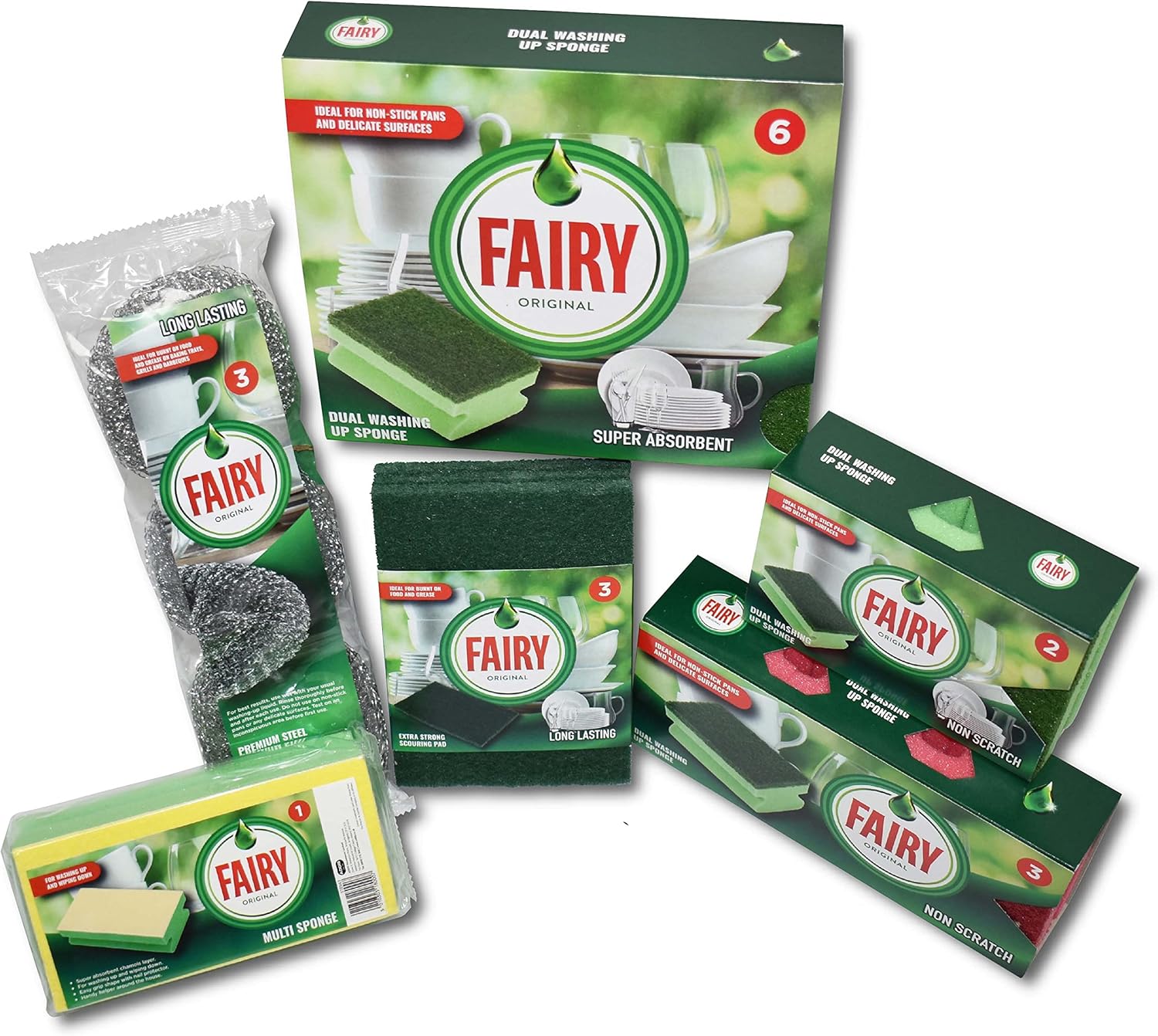 Addis Fairy Original Extra Strong Scourer Pads, Pack of 3, Mixed Colours (Green, Black & Red) 8