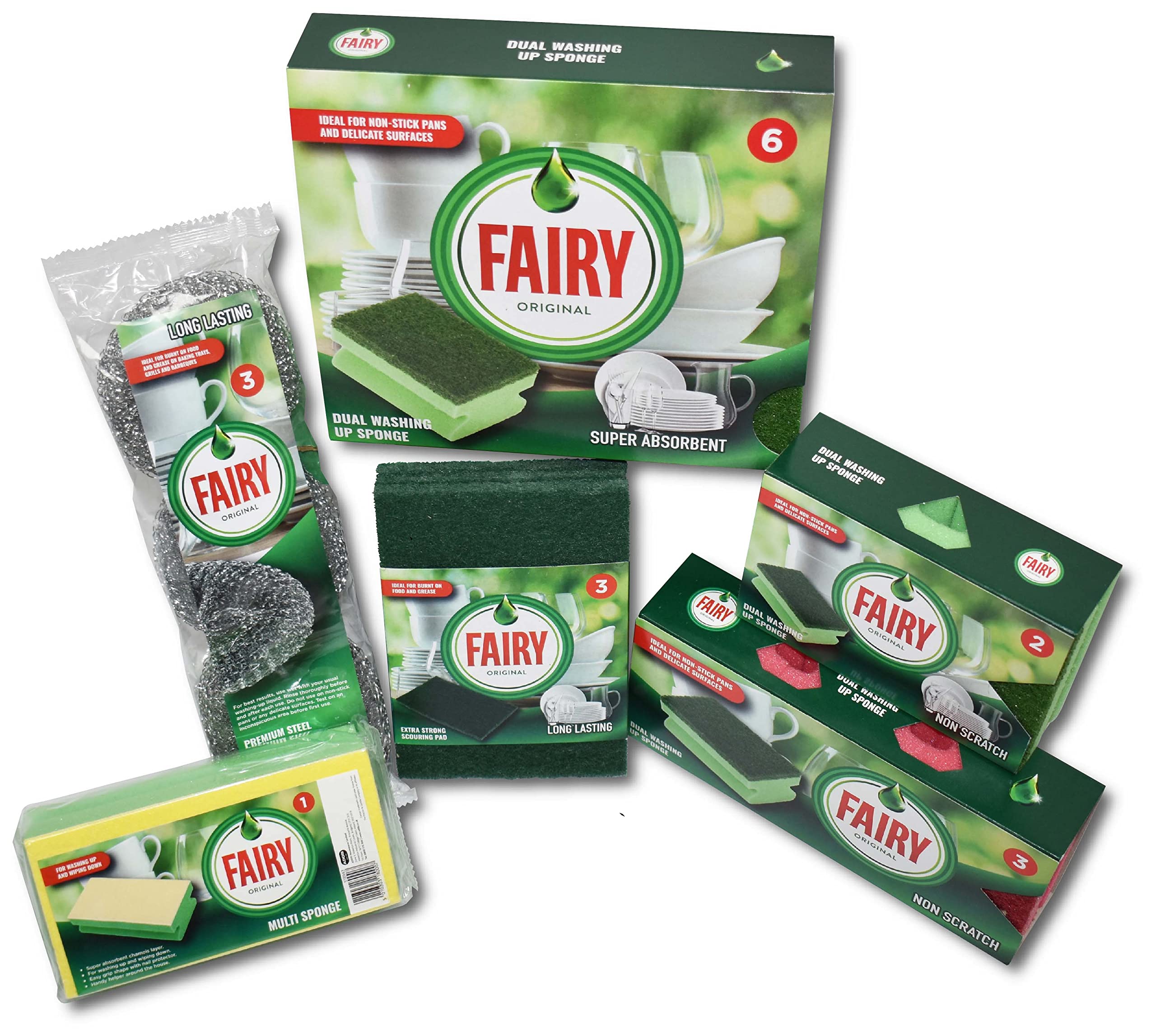 Addis Fairy Original Extra Strong Scourer Pads, Pack of 3, Mixed Colours (Green, Black & Red) 16
