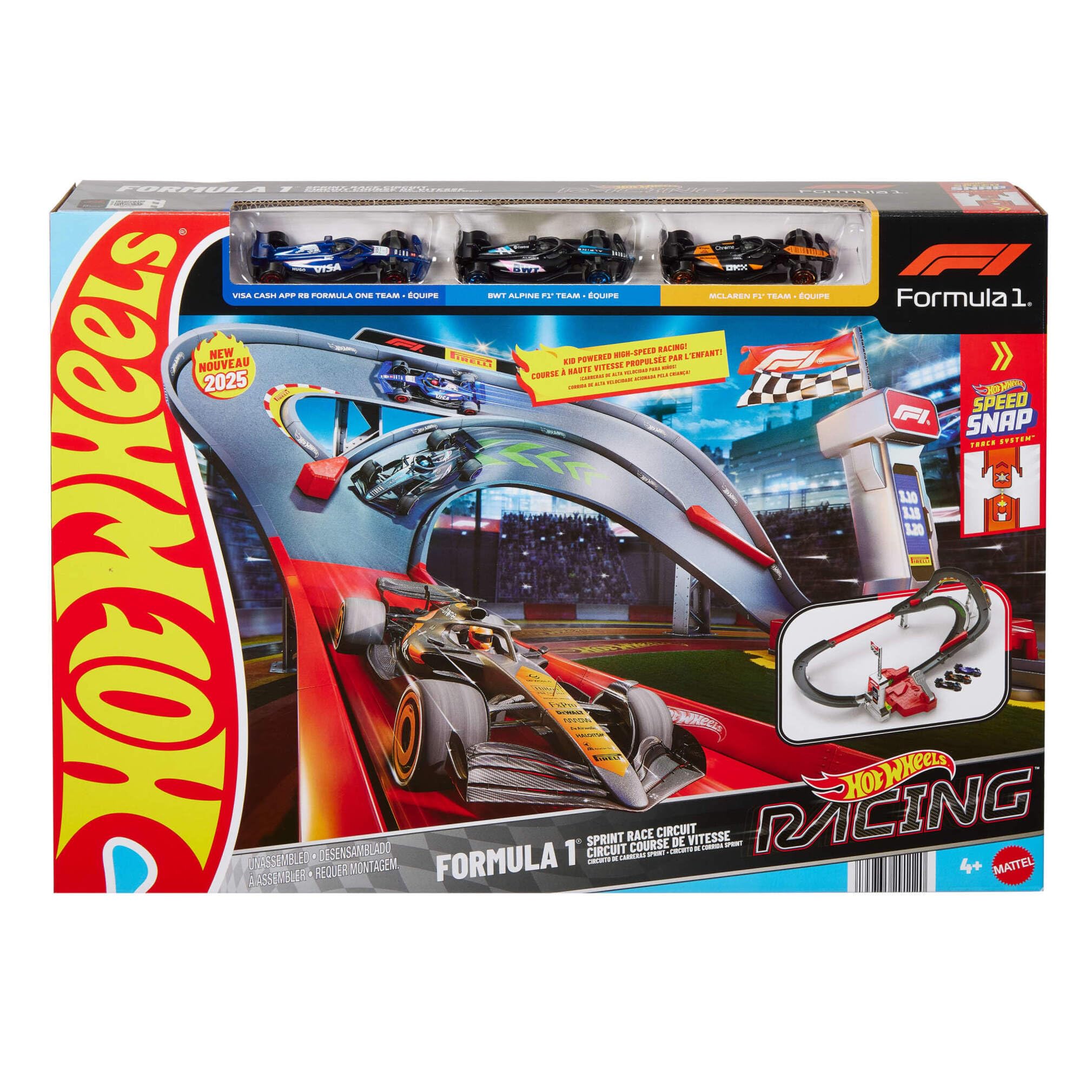 Hot Wheels Racing Formula 1 Sprint Race Circuit Track Set - 3 Die-Cast Cars & 10-Piece Track for Kids 5+ 6