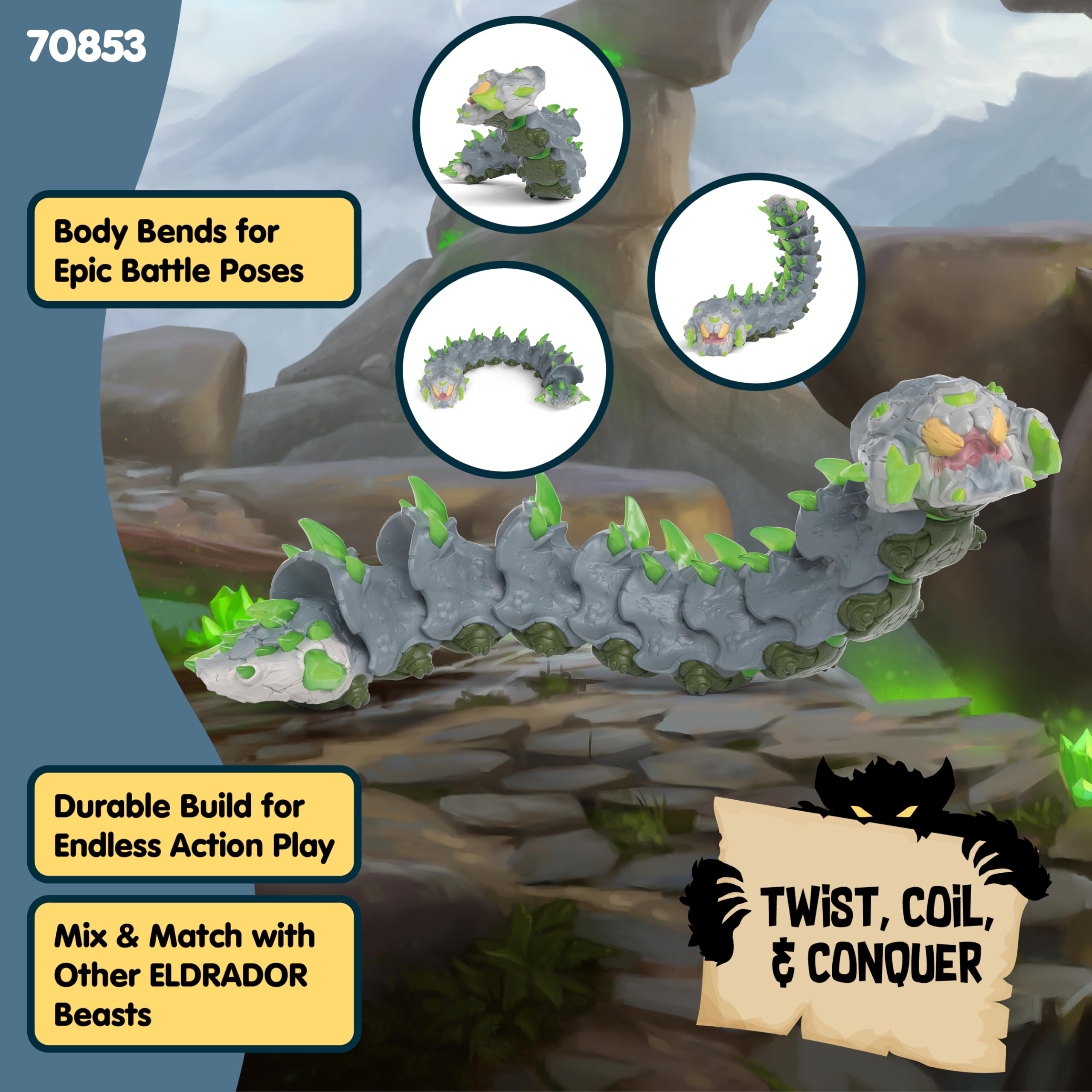 SCHLEICH Eldrador Creatures Stone Worm - 11" Movable Action Figure for Kids 7-12 6