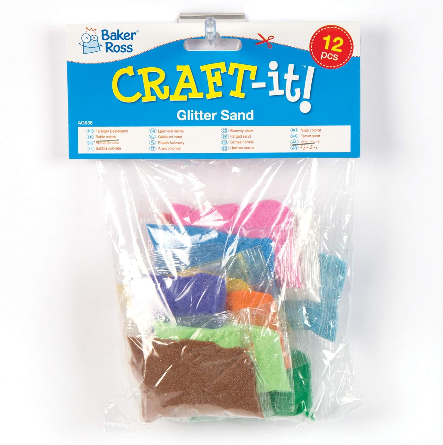 Baker Ross Mini Bags of Glitter Sand (Pack of 12) for Kids Arts and Crafts 4