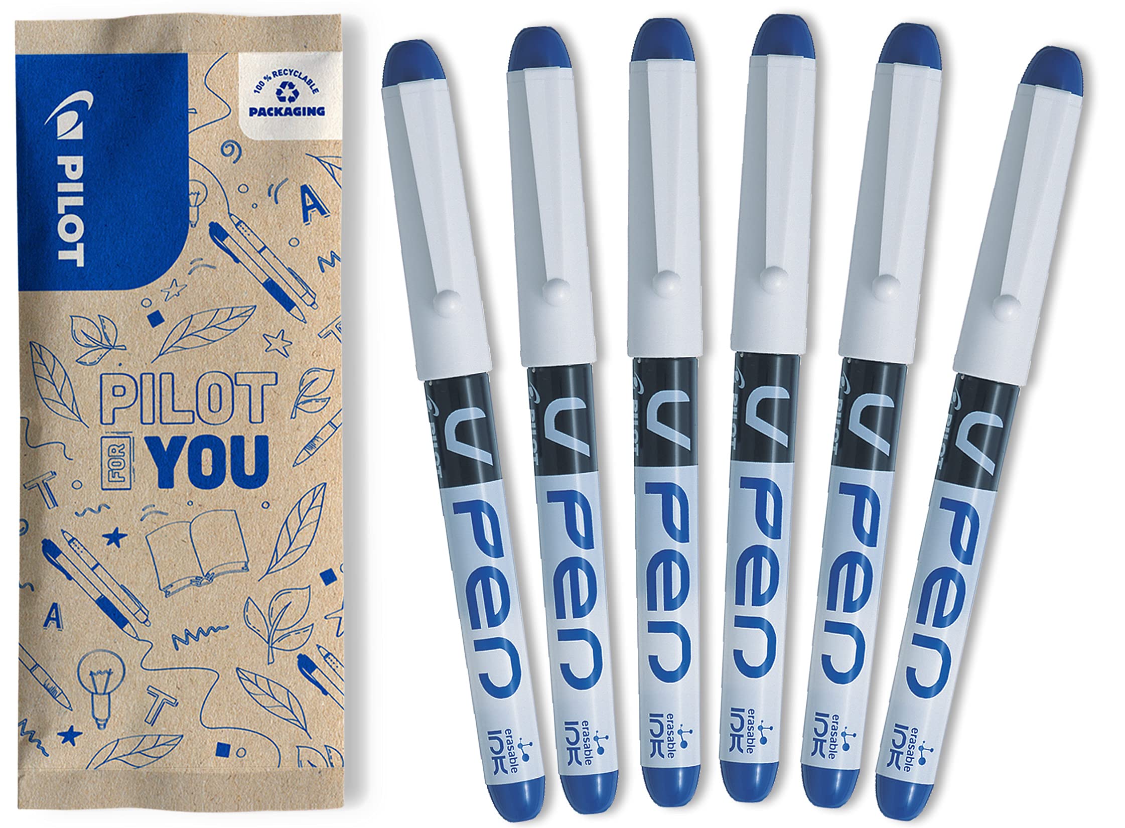PILOT Vpen Disposable Fountain Pen - Blue Ink, 0.58mm Medium Line, Leak Proof | 6 Count 1