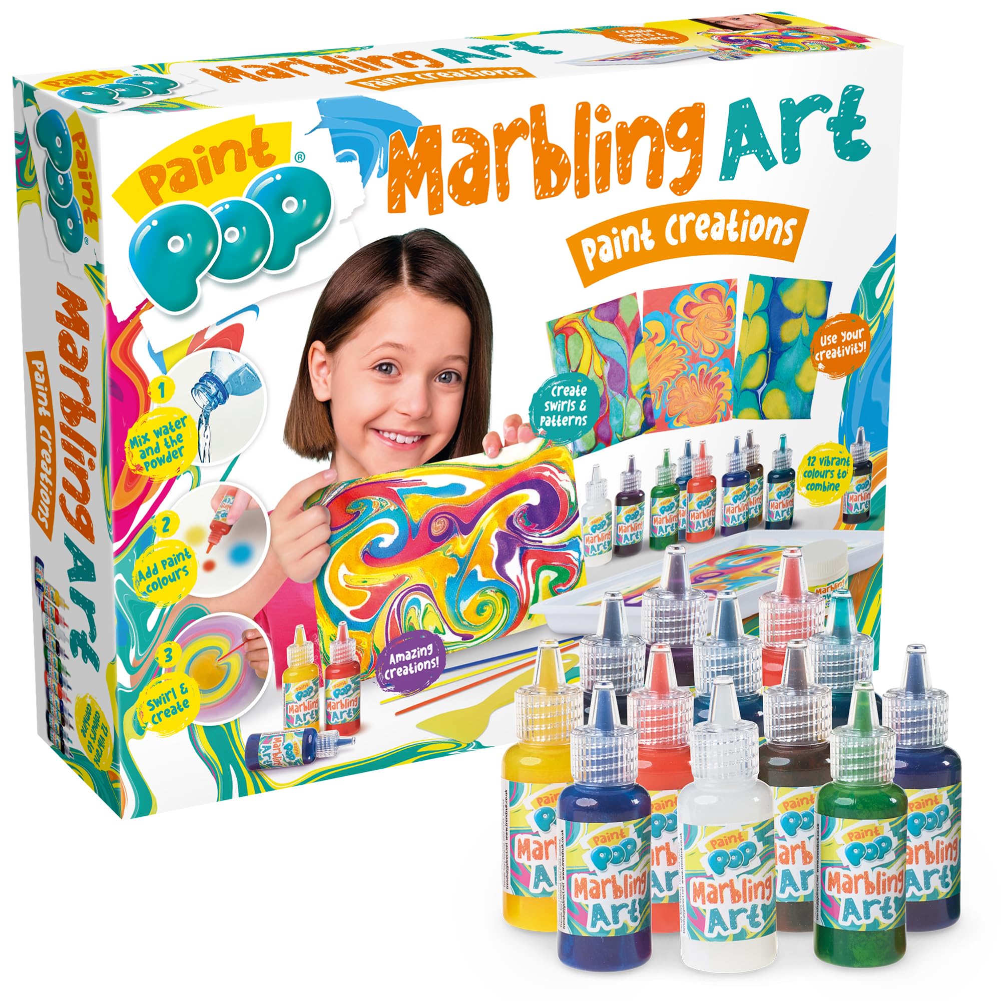 Paint Pop Marbling Art Creations Set - 12 Colors, 10 Papers, Mess-Free Water Art Kit