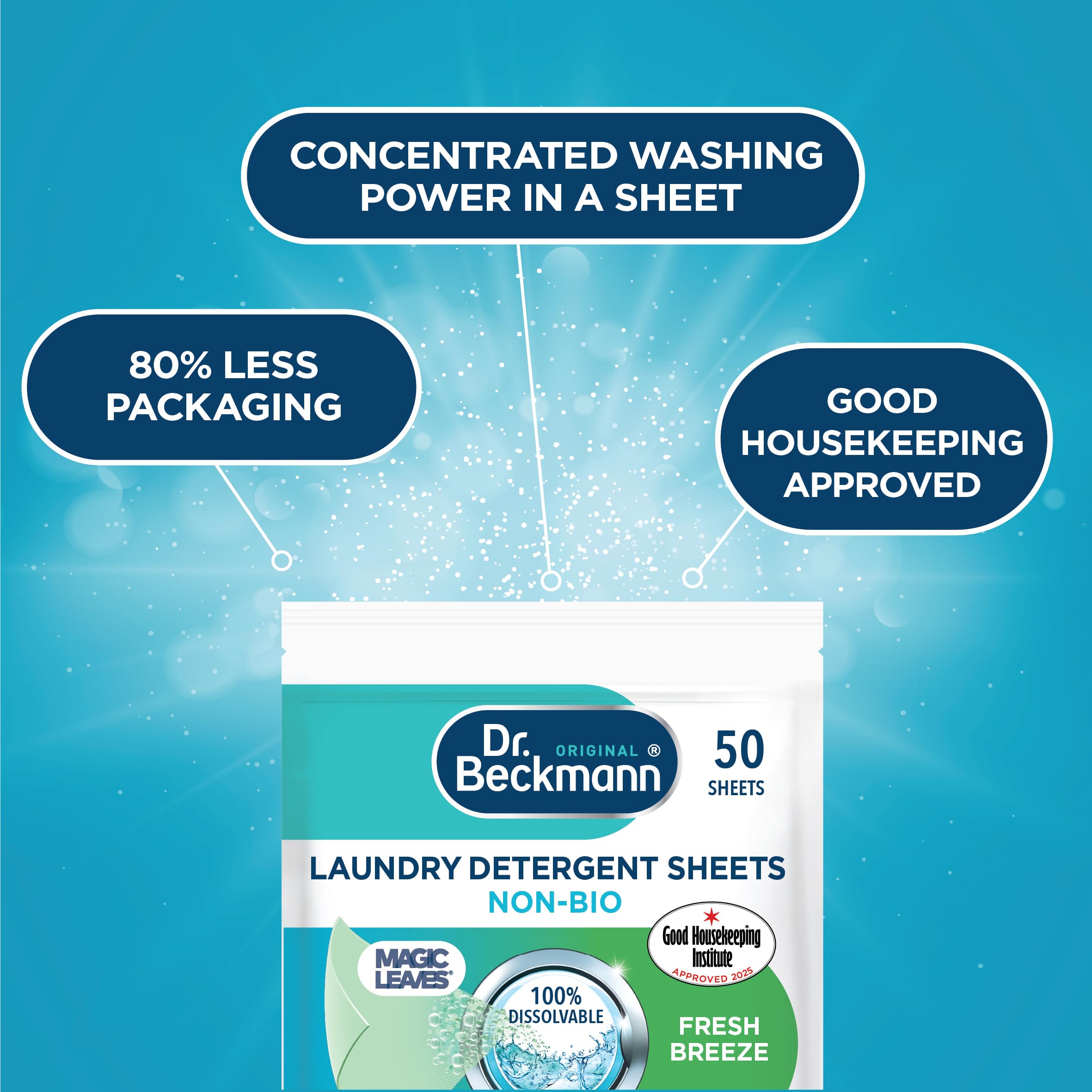 Dr. Beckmann Laundry Detergent Sheets NON-BIO SPRING FRESH Pre-dosed, 50 count 2