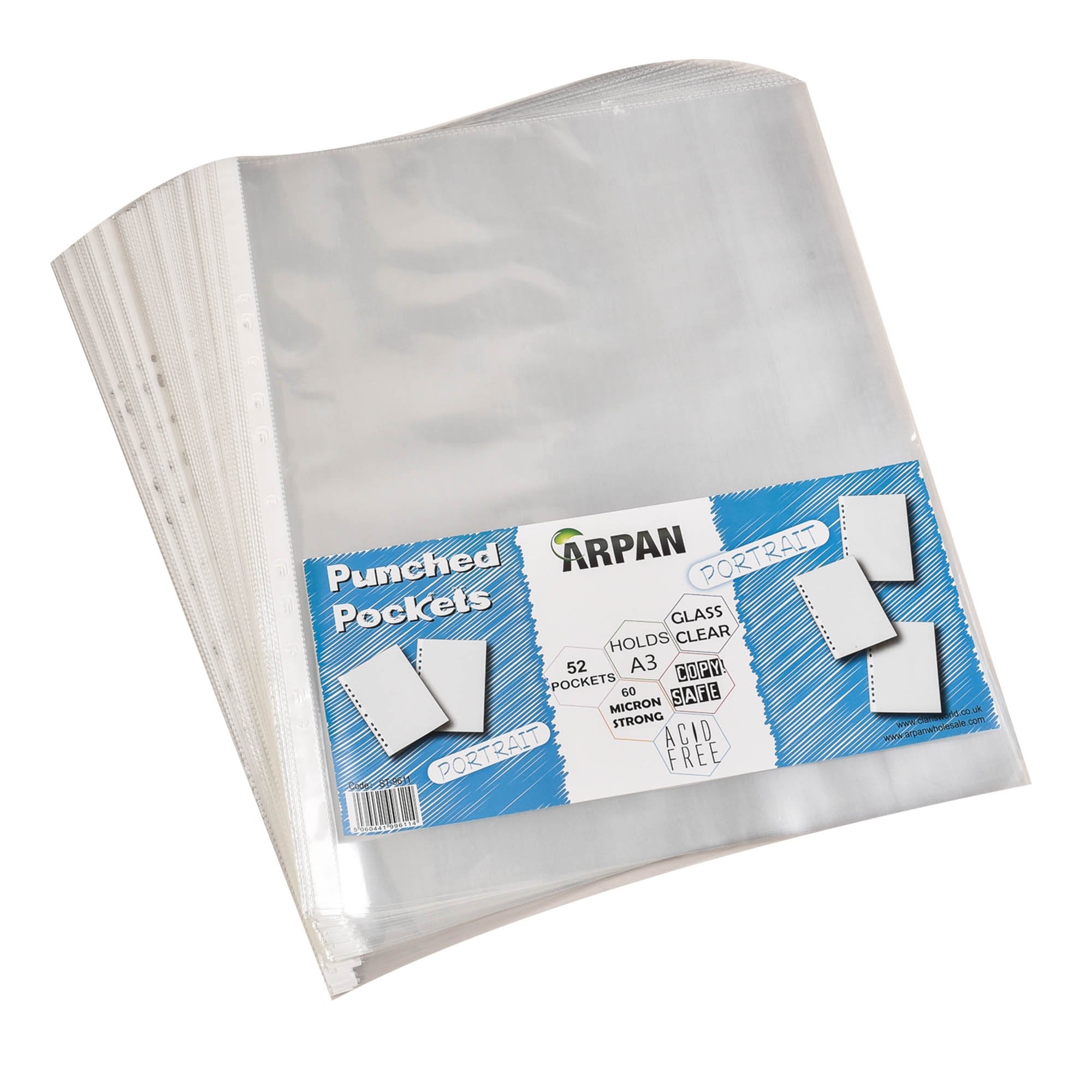 ARPAN A3 Portrait Plastic File Pockets Wallet Sleeves - 52 Count Clear Finish