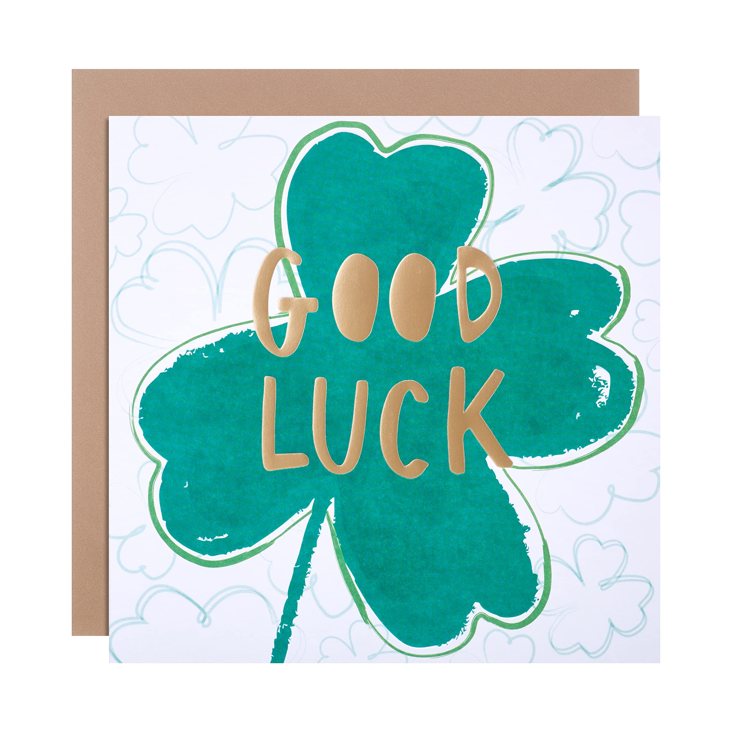 Hallmark Good Luck Card - Four Leaf Clover Design | 16cm x 16cm | Gold Foil & Embossed 1