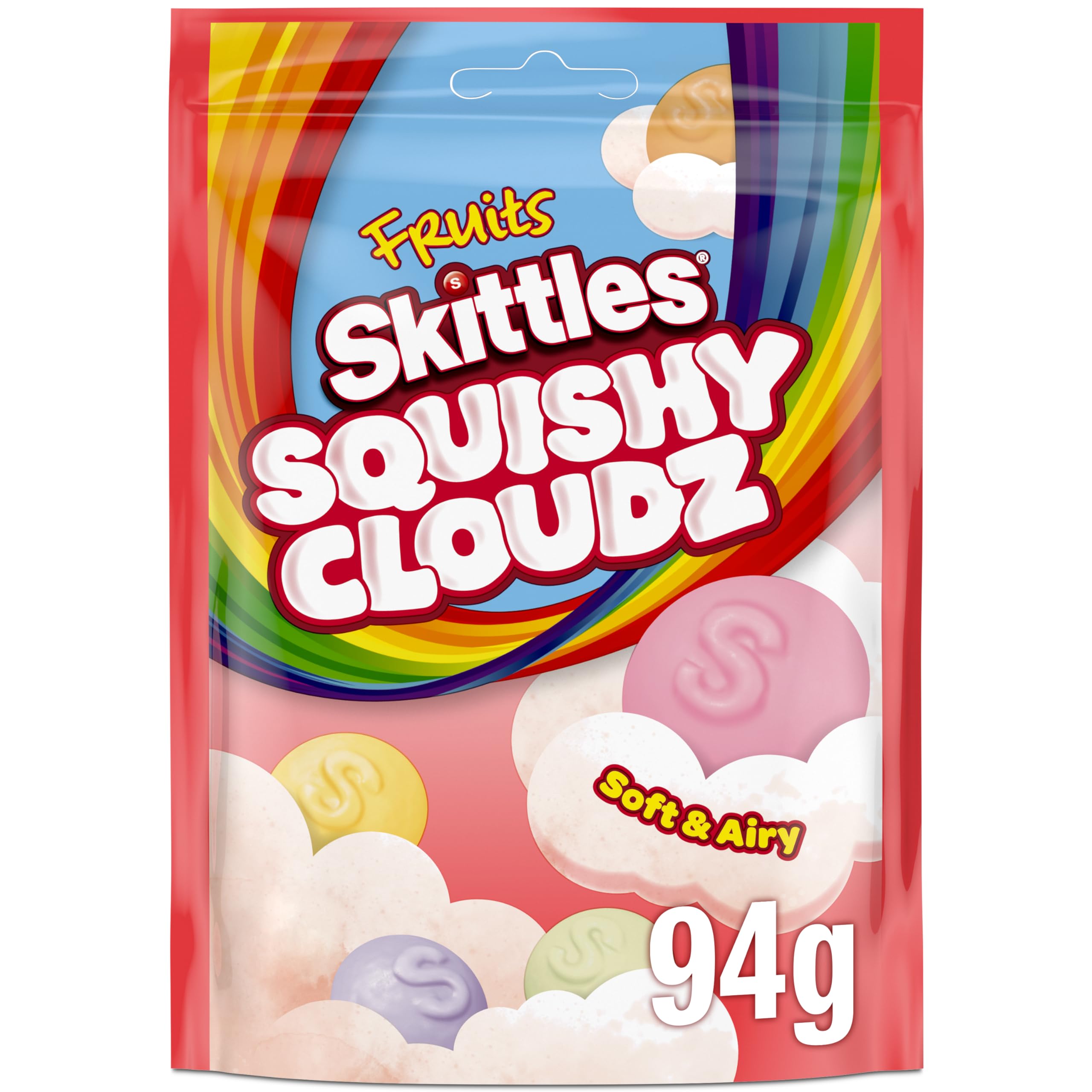 Skittles Fruits Squishy Cloudz Chewy Candy Pouch - 94g | Airy Texture | Fruity Flavours