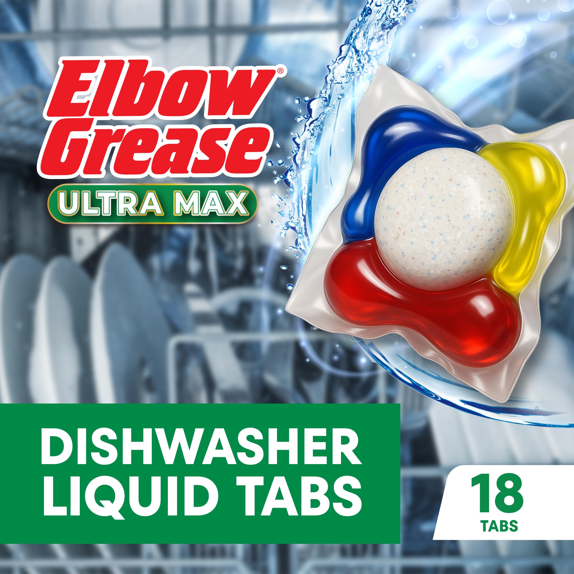 Elbow Grease Ultra Max Liquid Dishwasher Tablets - Tough on Grease & Shine | 18 Count