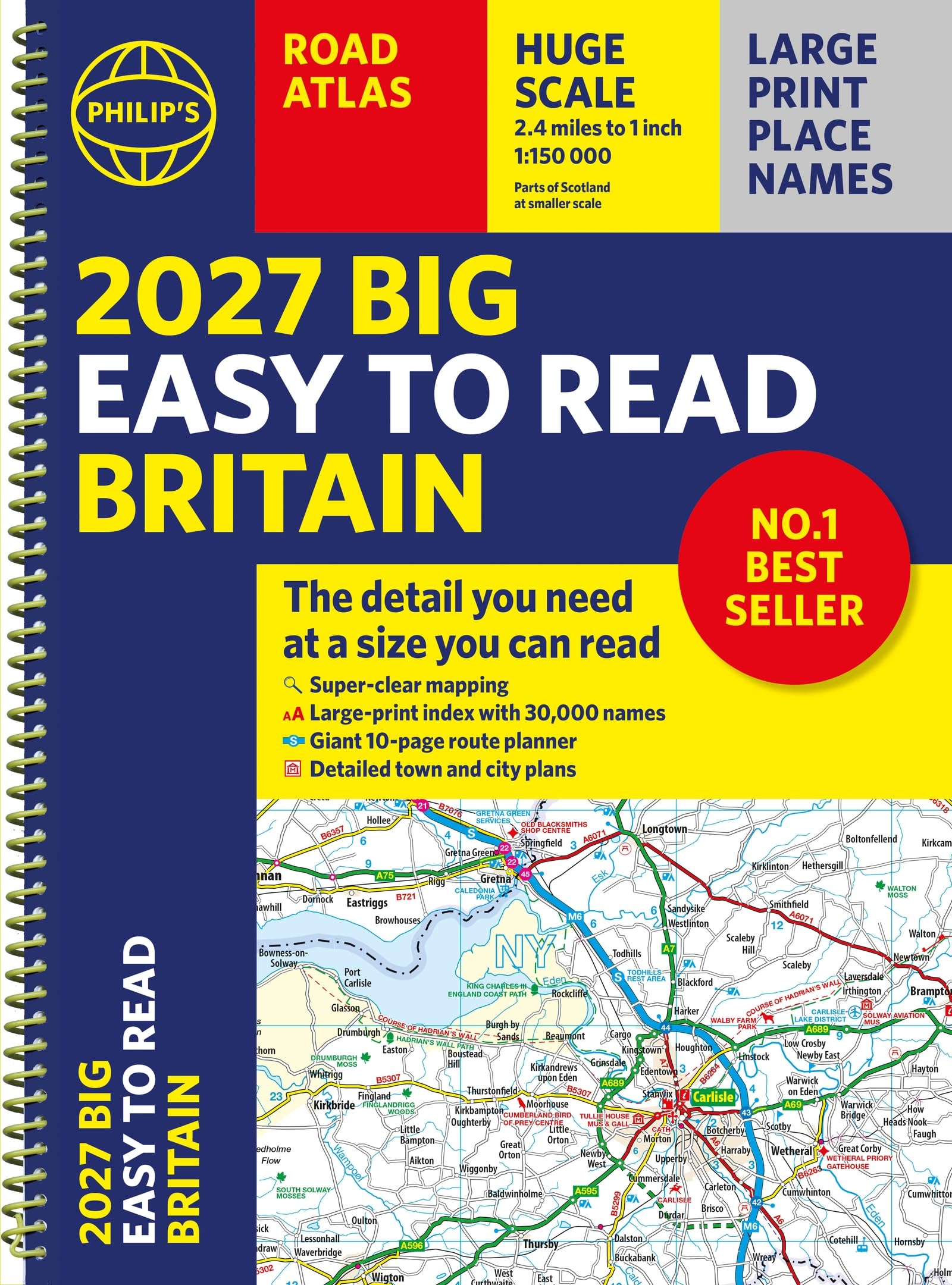 Philip's 2027 Big Easy to Read Road Atlas of Britain (A3 Spiral) | Large Print Index | 1:150,000 Scale