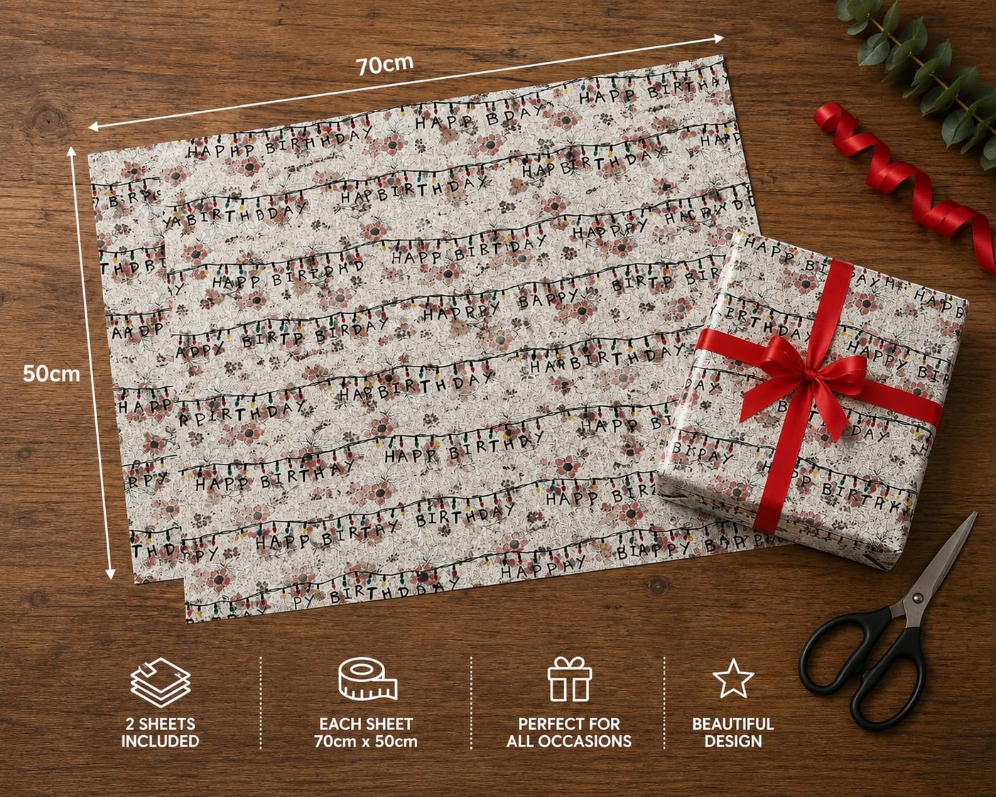 Danilo Promotions LTD Stranger Things Upside Down Gift Wrapping Paper Set | 2 Sheets & 2 Tags | 70cm x 50cm 2