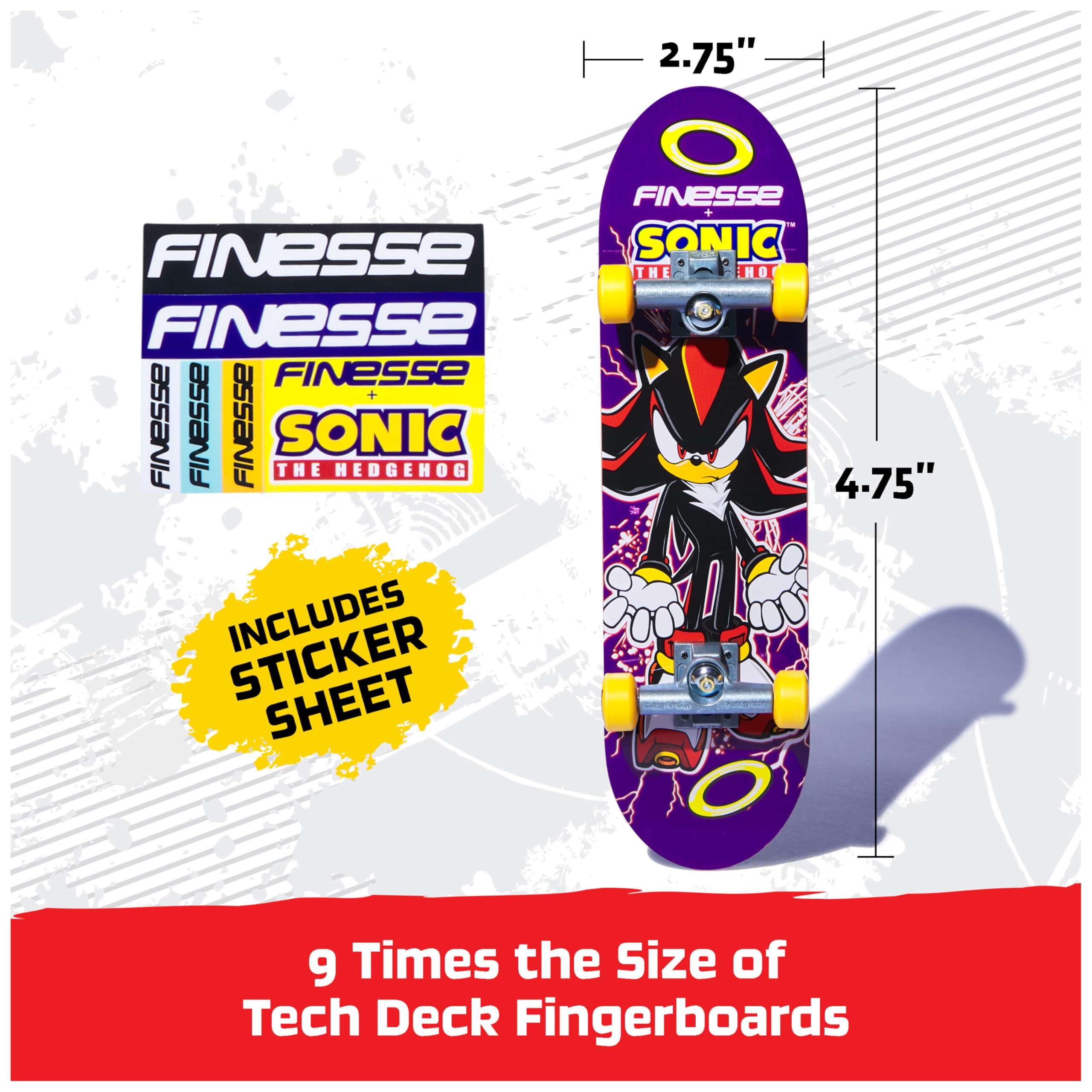 Tech Deck Finesse X Sonic Age 6+ Handboard | 9x Size Mini Skateboard | Die-Cast Trucks 5