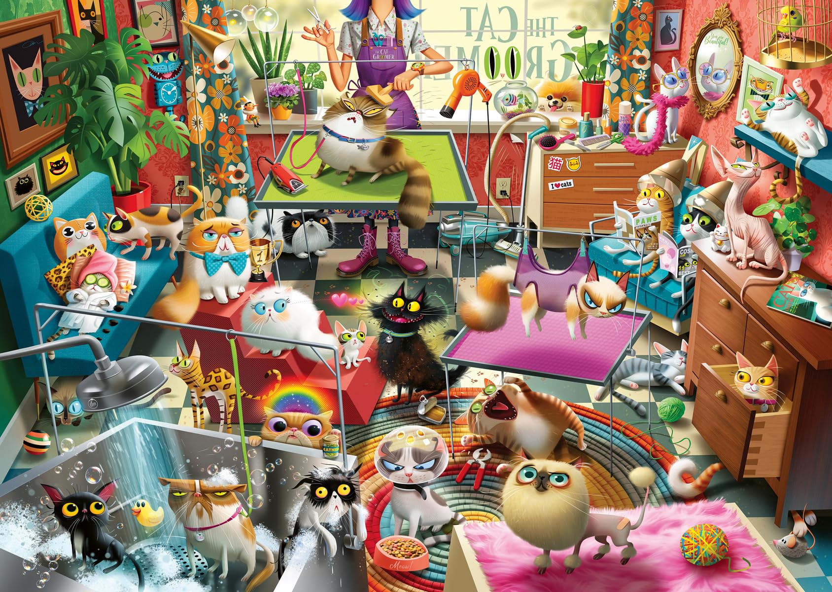 Ravensburger The Cat Groomer Funny Cat Spa Scene 1000 Piece Jigsaw Puzzle | 70x50cm 1