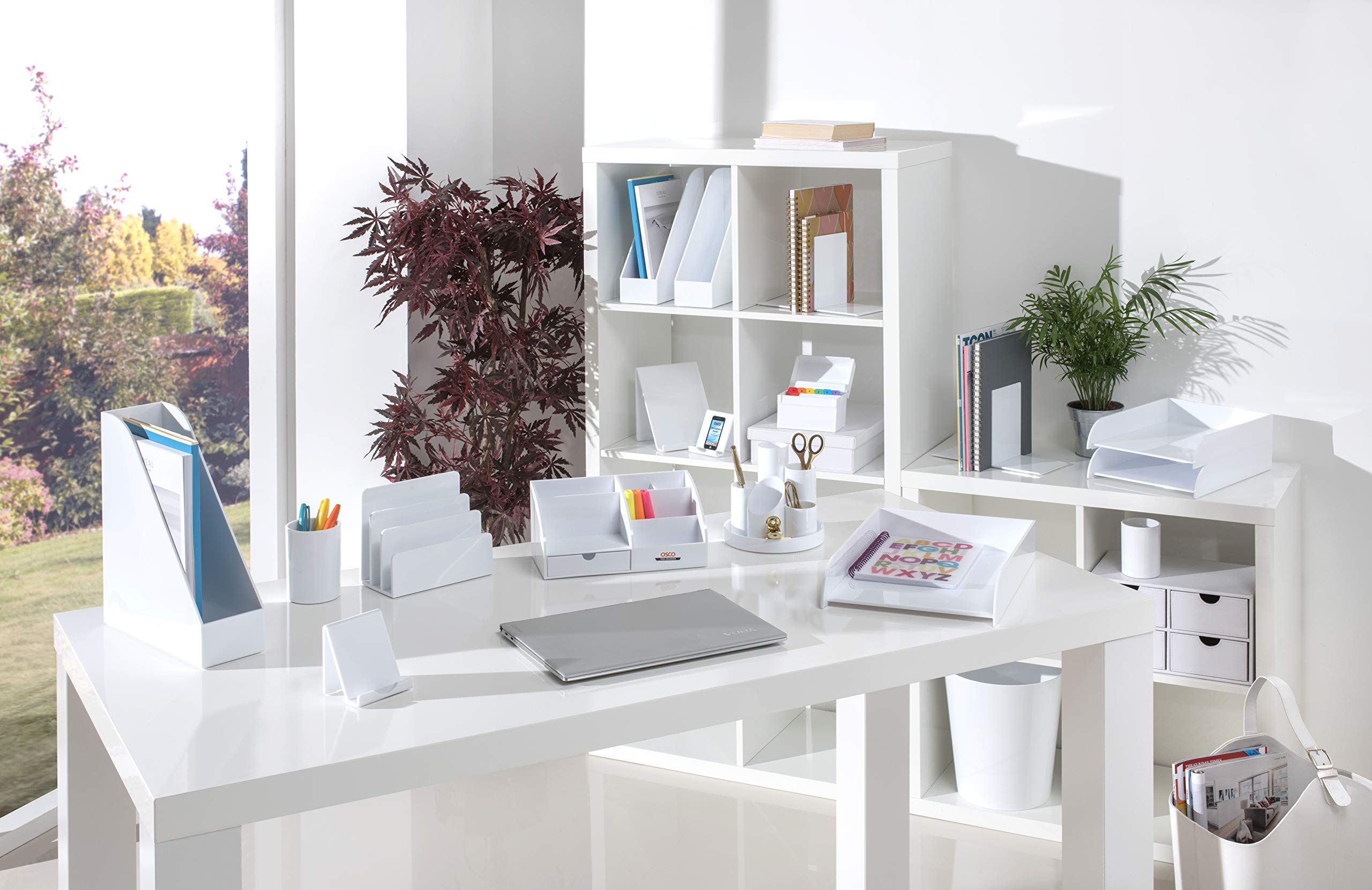 Osco White Hi-Gloss Plastic Index Box with A to Z Dividers and 100 Lined Note Sheets | 5' X 3' 6