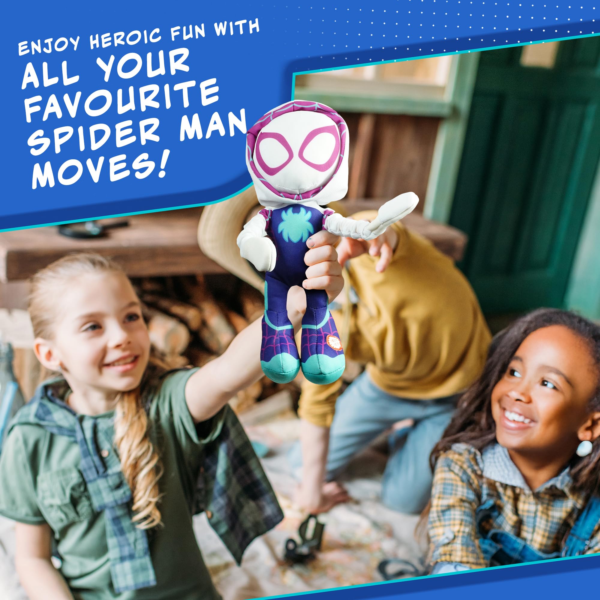 Marvel Spidey and His Amazing Friends Slingshot Ghost-Spider Plush Toy - Stretchable Arms for Action Play 4