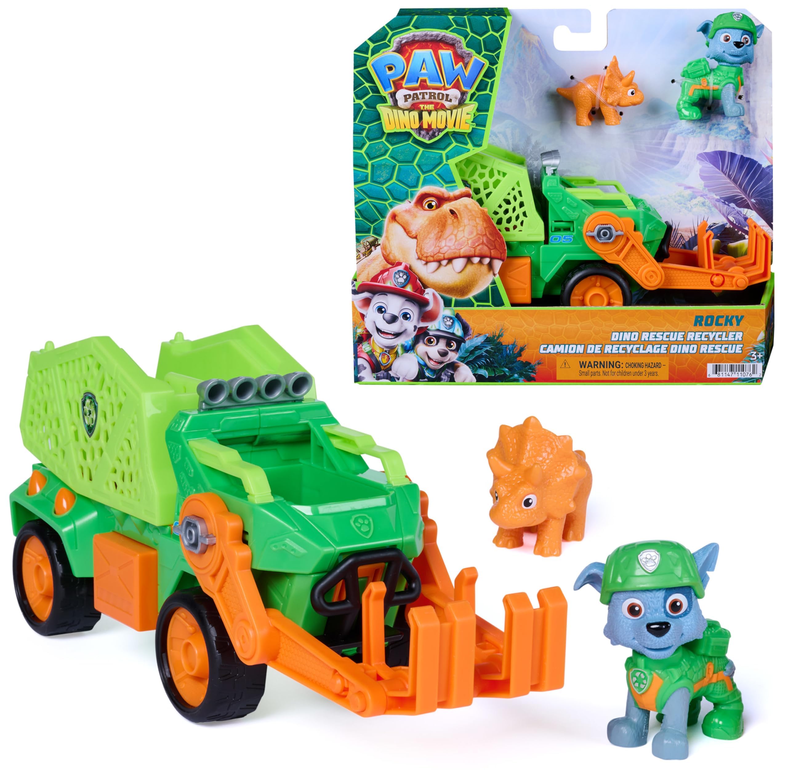 Paw Patrol Rocky Dino Rescue Recycler - 22.8 cm Truck, Rocky Figure, Ages 3+ 1