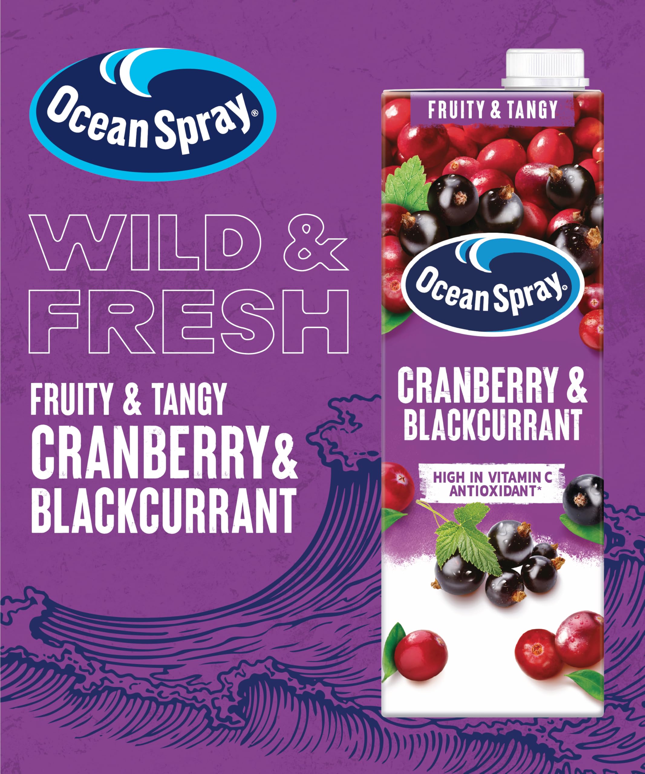 Ocean Spray Cranberry & Blackcurrant Juice Drink - 1L Carton | Rich in Vitamin C | No Artificial Sweeteners