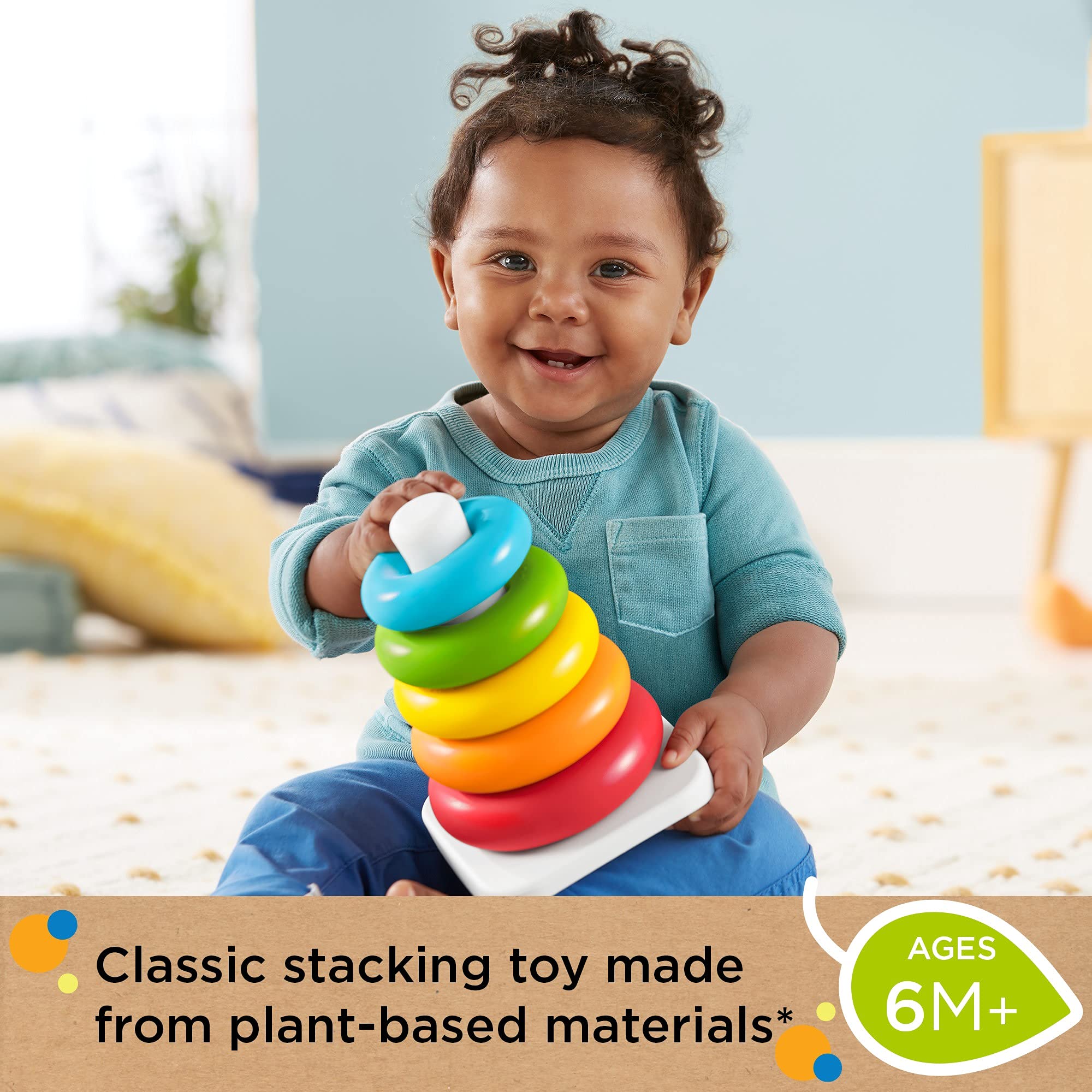 Fisher-Price Eco Rock-a-Stack Stacking Toy | 5 Colorful Rings | Ages 6 Months+ 3