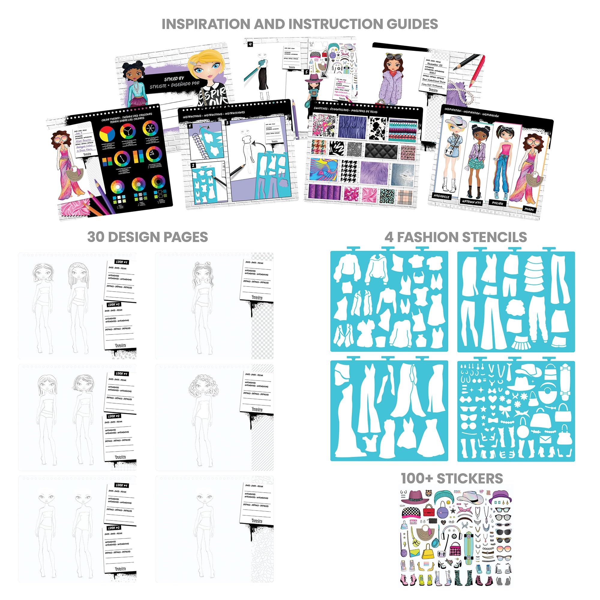 Fashion Angels Streetwear Fashion Design Sketch Portfolio - 30 Sheets | 4 Stencils | 100+ Stickers 2