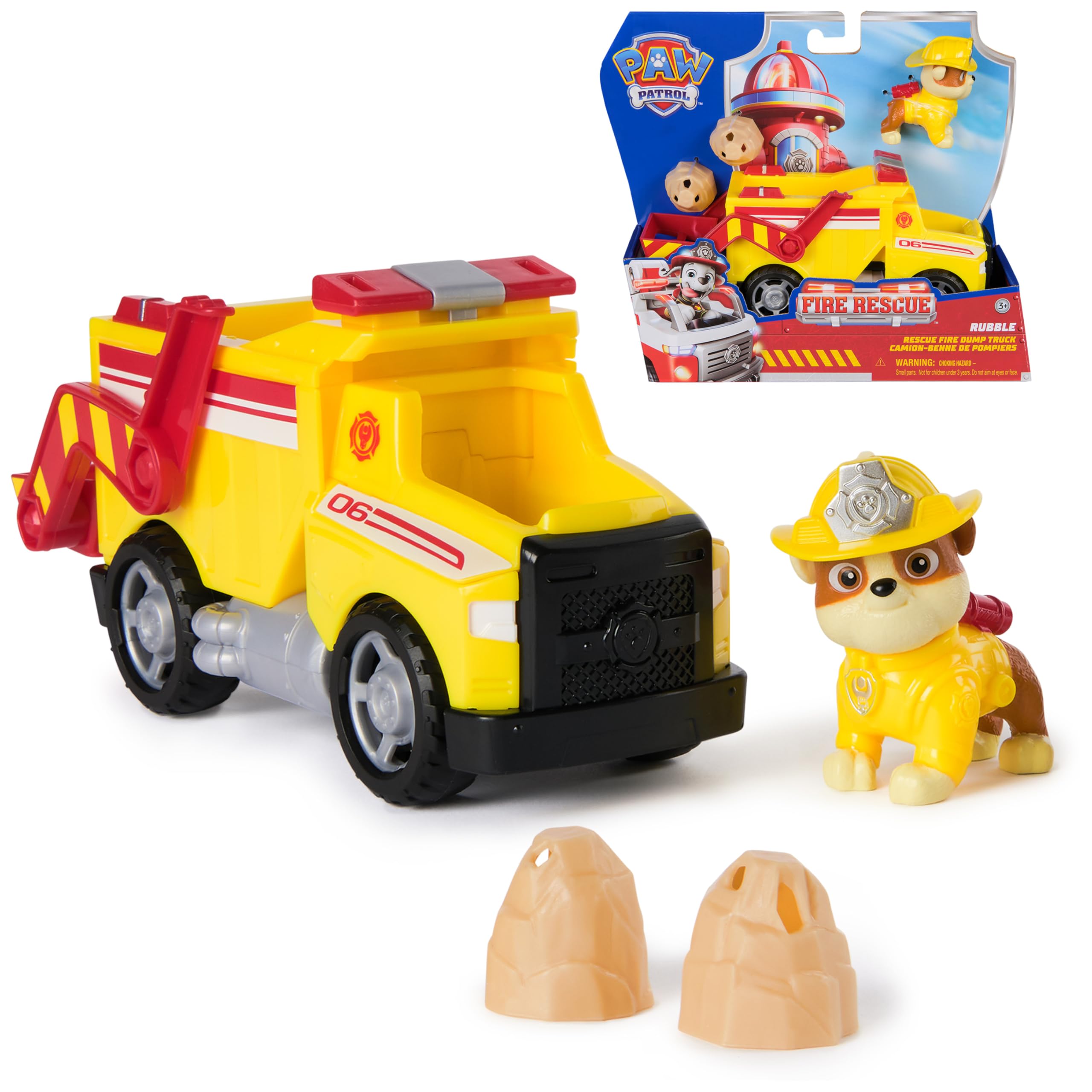 Paw Patrol Rubble Rescue Fire Dump Truck - 20.3 cm Vehicle with 5 cm Rubble Figure | Ages 3+